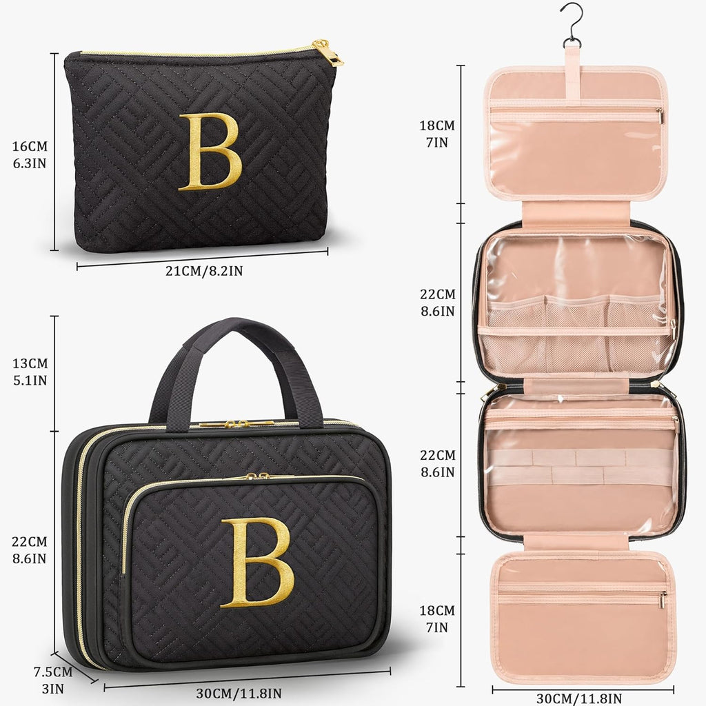 Personalized Gifts for Women, Initial Toiletry Bag Hanging Travel Organizer & Makeup Cosmetic Bag with Embroidery Letter Teacher Appreciation Gift Birthday Mothers Day Gifts for Mom Wife Friend Sister