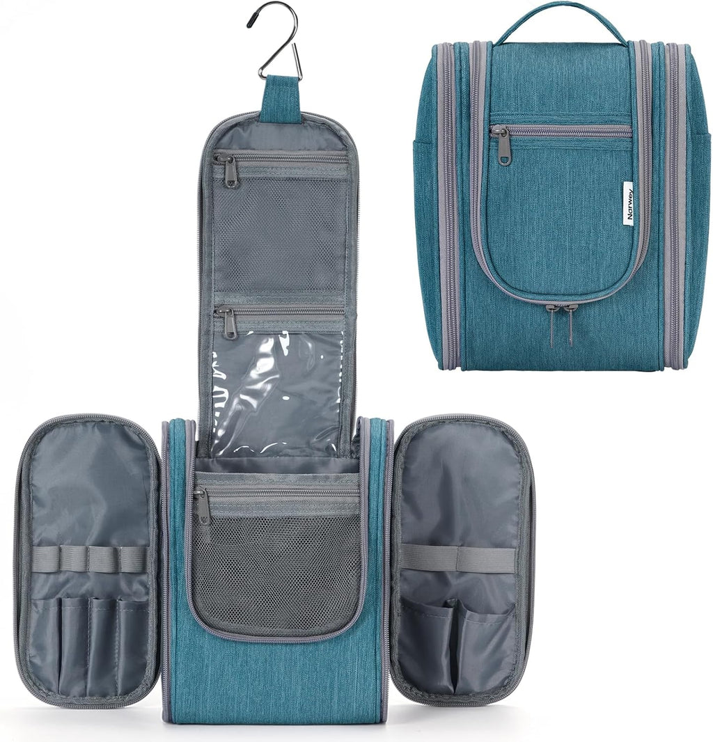 Narwey Small Hanging Travel Toiletry Bag Cosmetic Make up Organizer for Women and Men (Medium, Teal)