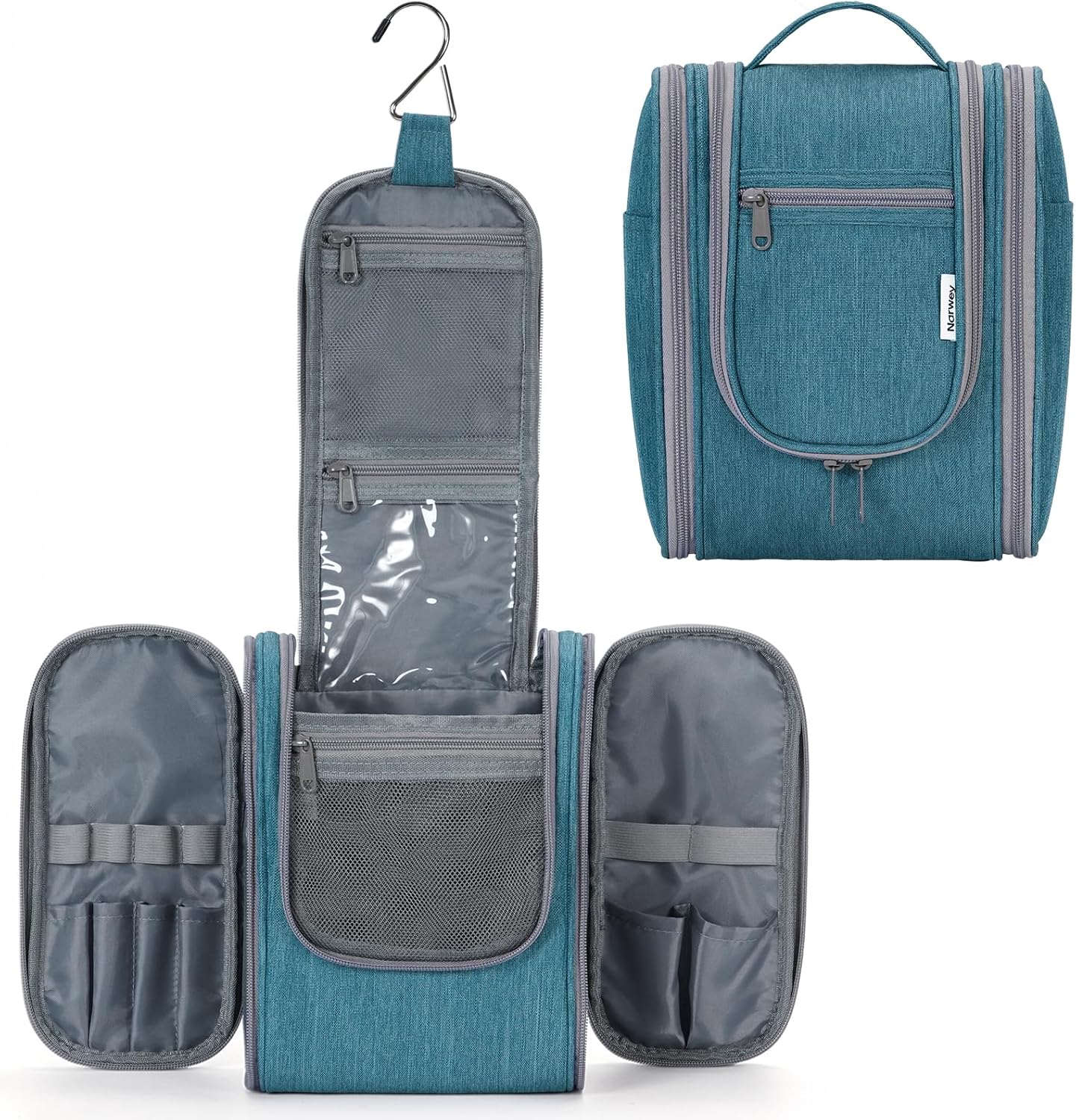 Narwey Small Hanging Travel Toiletry Bag Cosmetic Make up Organizer for Women and Men (Medium, Teal)