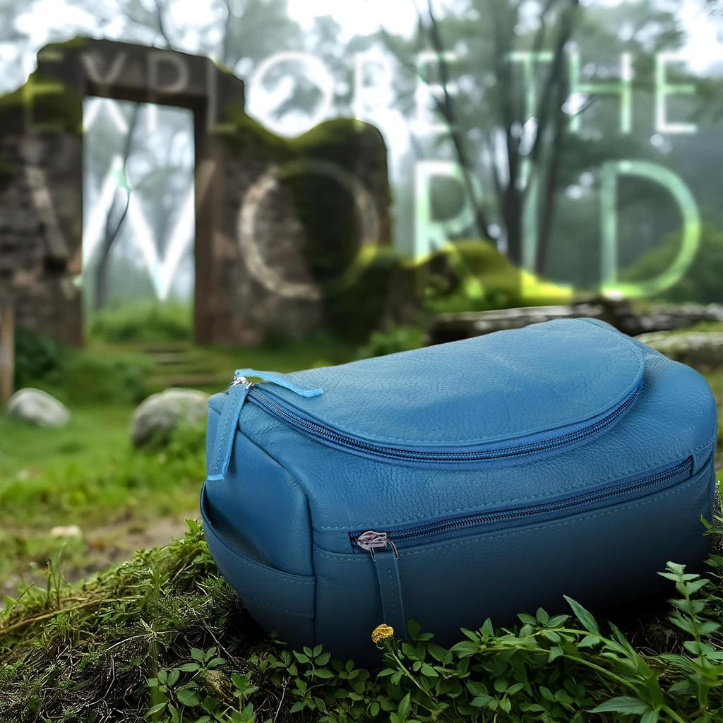 ELIZO Premium REAL Leather Toiletry Bag for Men Dopp Kitt Hanging Mens Toiletry Large TSA Toiletries Bag Shaving Grooming Bag Organizer Espresso (Blue, Large)