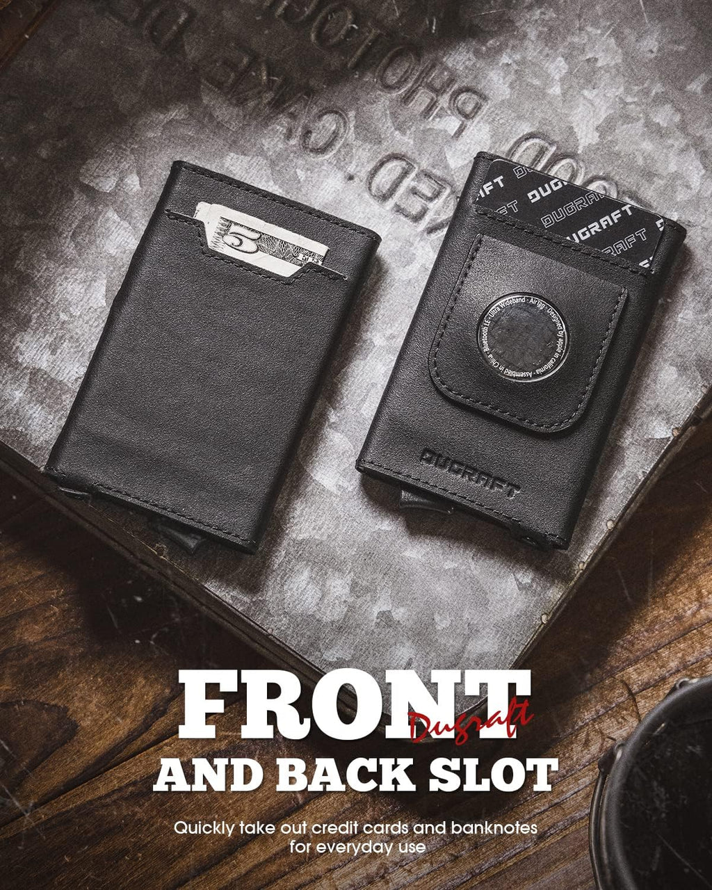 DUGRAFT Pop Up Wallet with AirTag Holder, RFID Blocking Air Tag Wallet with Money Clip Smart Credit Card Holder Wallet for Men(AirTag Not Included)