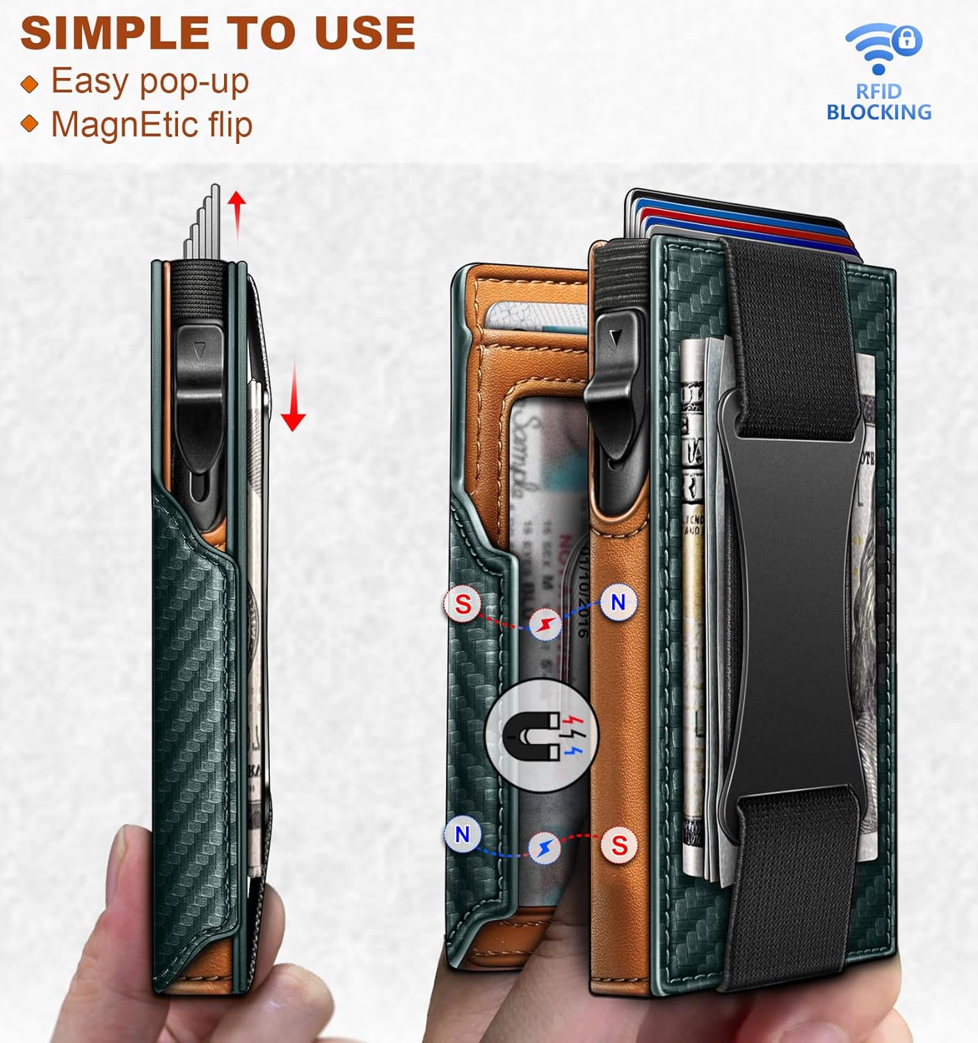 BULLIANT Men Wallet Gift Boxed,Slim Front Pocket Wallet Money Clip Card Holder 3.8"x2.7",Pop-up Access