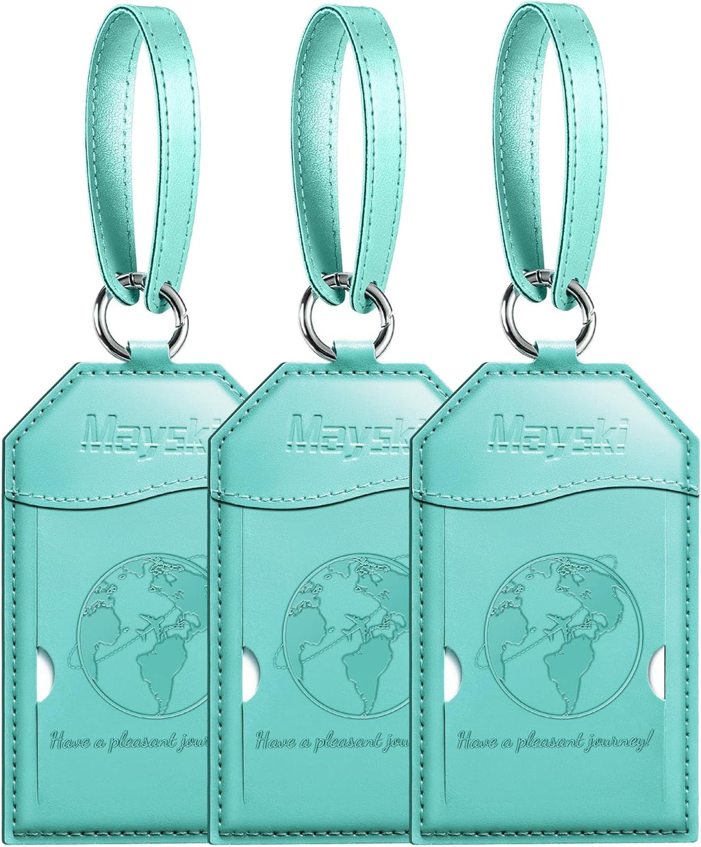 Mayski Luggage Tags for Suitcases 3 Pack Suitcase Bag Tags, TSA Approved, Metal Buckle, Bag Tags with Name ID Card Travel Essentials, Cyan Global
