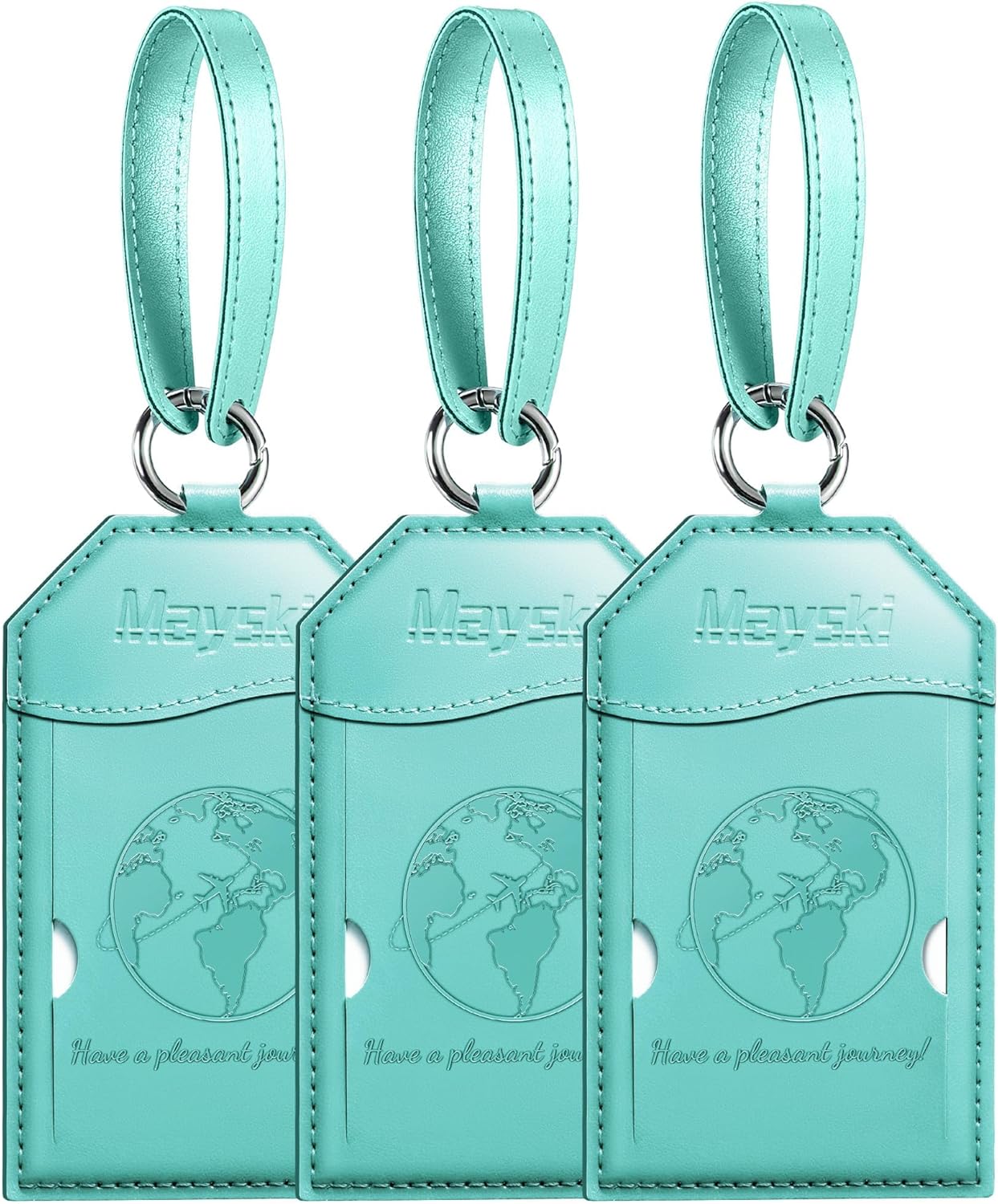 Mayski Luggage Tags for Suitcases 3 Pack Suitcase Bag Tags, TSA Approved, Metal Buckle, Bag Tags with Name ID Card Travel Essentials, Cyan Global