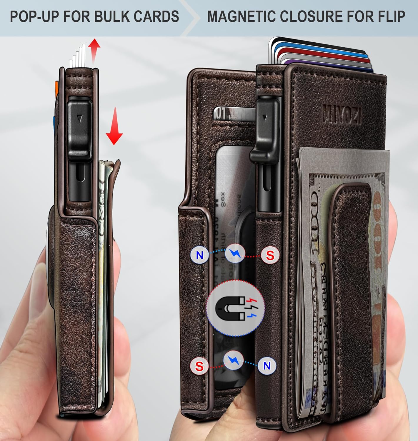 Airtag Wallet for Men,with Money Clip 10 Cards Metal Case Smart Slim Pop Up Credit Card Holder Flip with Magnetic Closure RFID Blocking wallet with Gift Box