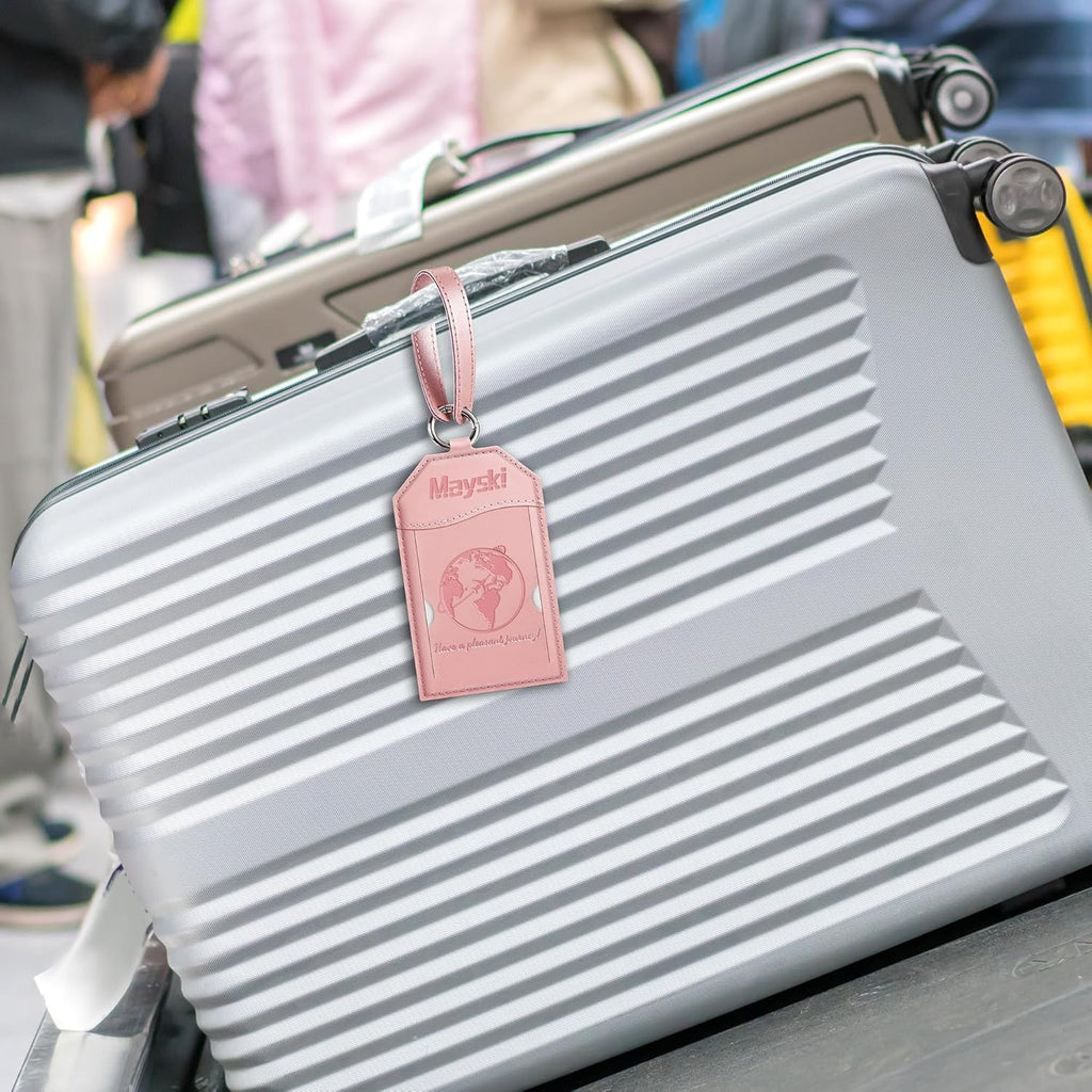 Mayski Luggage Tags for Suitcases 3 Pack Suitcase Bag Tags, TSA Approved, Metal Buckle, Bag Tags with Name ID Card Travel Essentials, Rose Gold Global