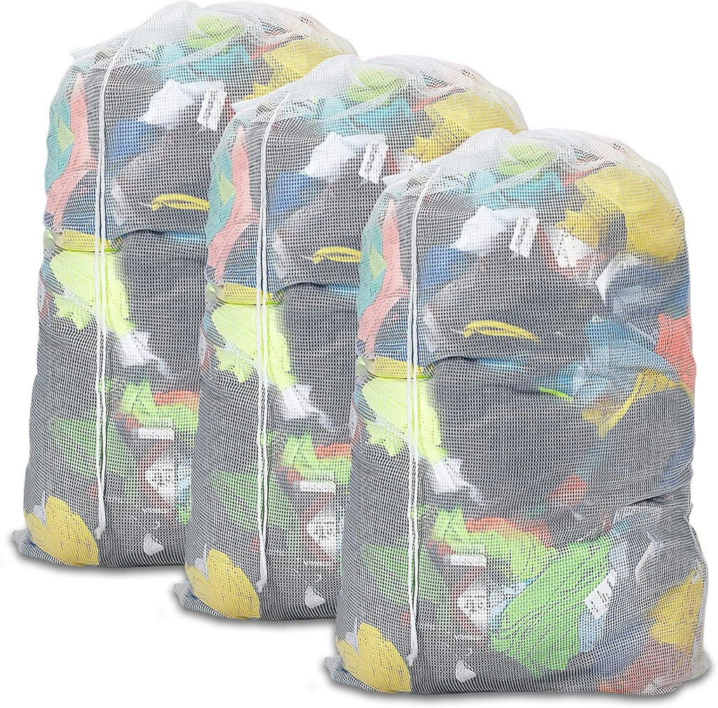 Laundry Bags, Mesh Heavy Duty 24" x 36" with Drawstring Closure, 3-Pack, White