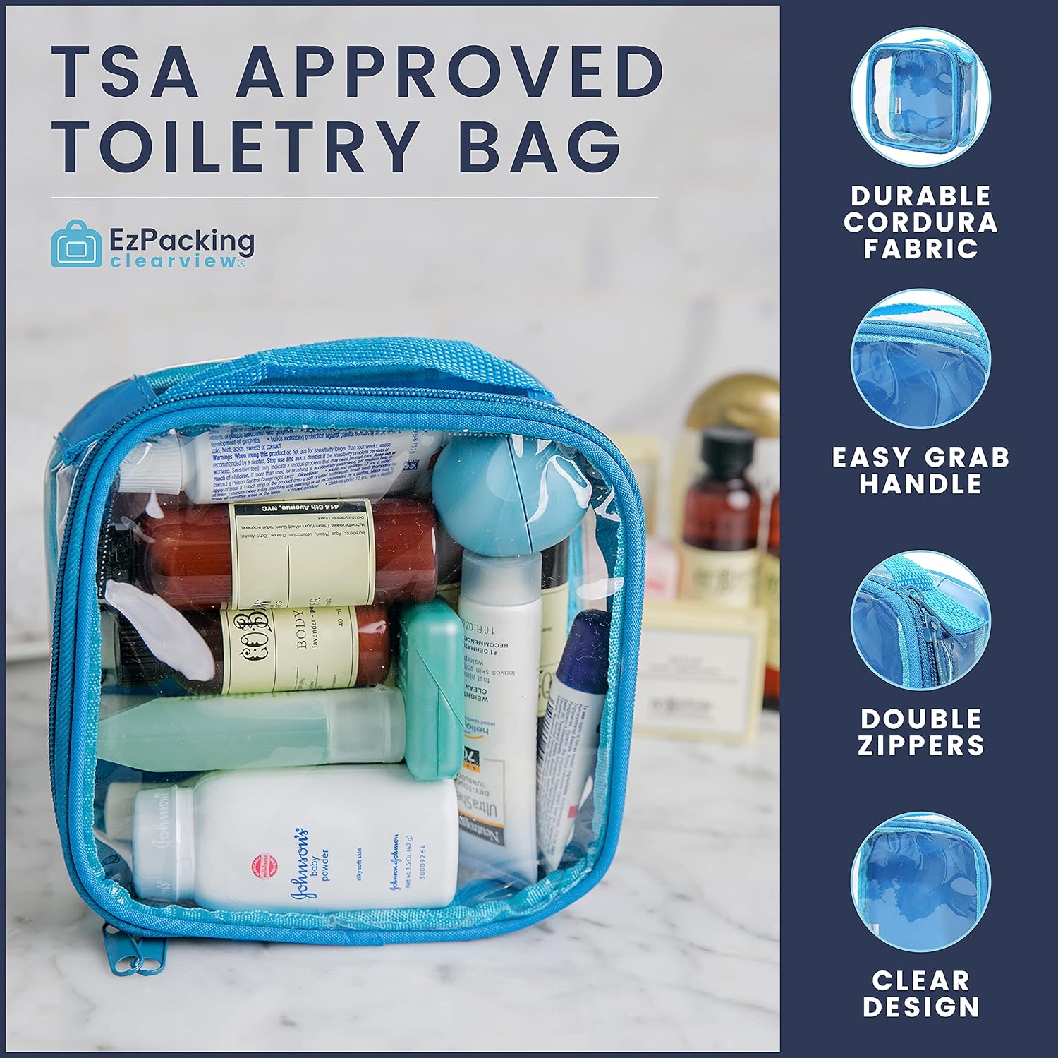 Clear TSA Approved 3-1-1 Travel Toiletry Bag for Carry On / Quart Size Transparent Liquids Pouch for Airport Security / Reusable See Through Vinyl & PVC Plastic Organizer for Men and Women (Green)