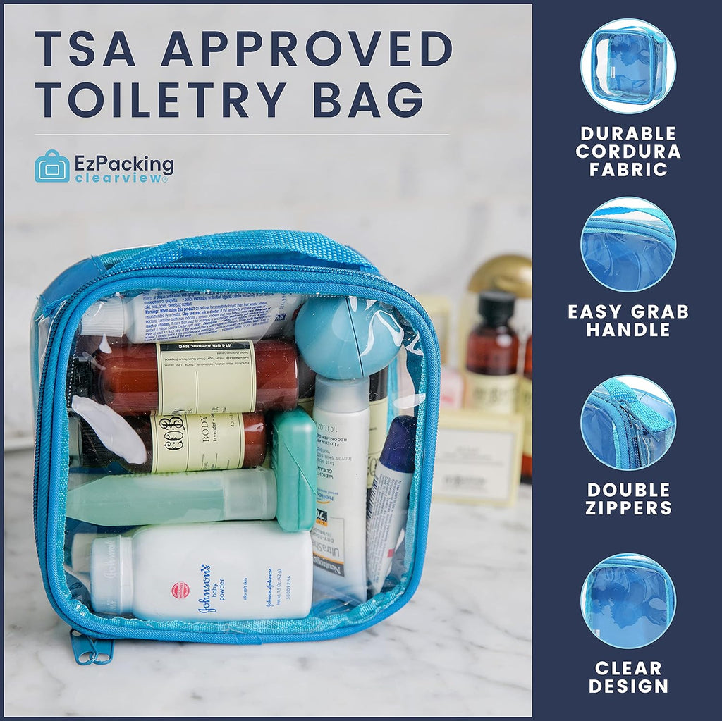 EzPacking Clear TSA Approved 3-1-1 Travel Toiletry Bag for Carry On/Quart Size Transparent Liquids Pouch for Airport Security/Reusable See Through Vinyl & PVC Plastic Organizer Men Women (Burgundy)