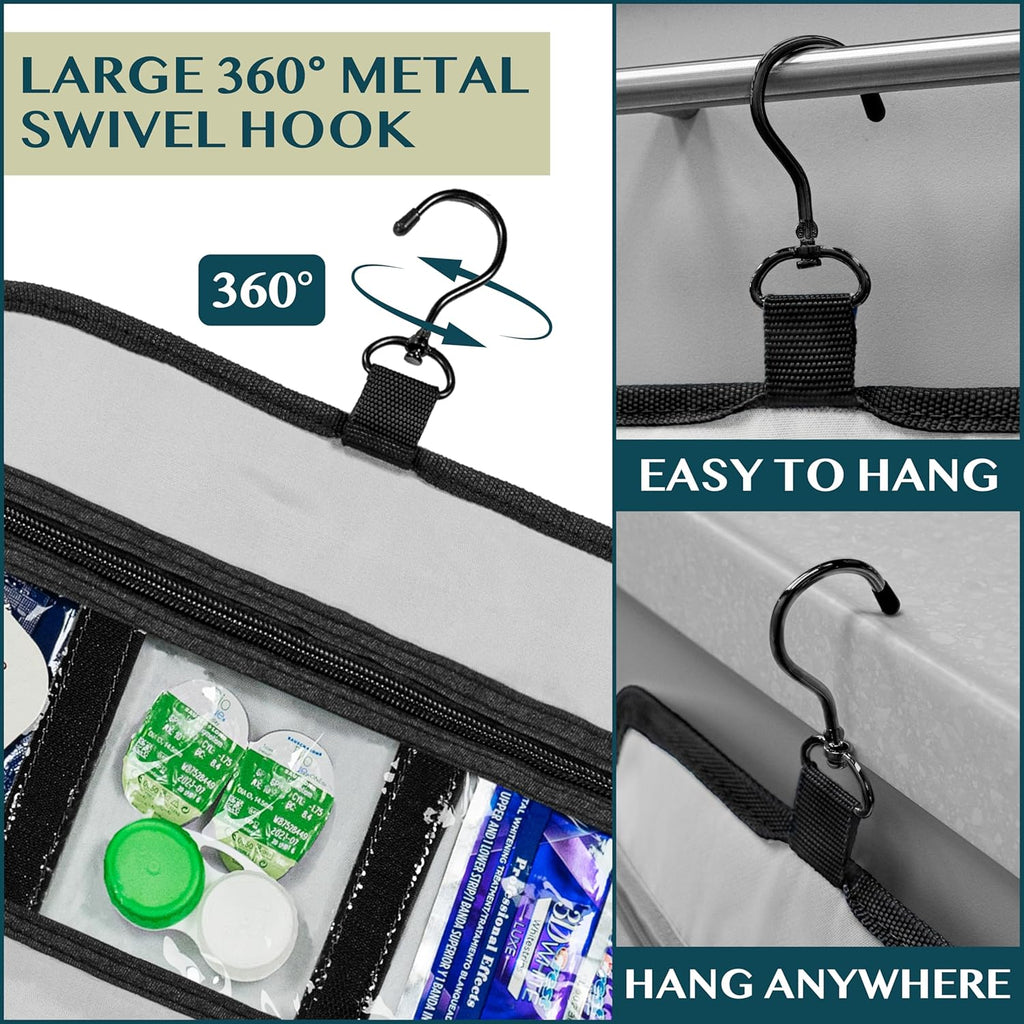 PAVILIA Travel Hanging Toiletry Bag for Women Men, Large Capacity Makeup Bag Kit, Waterproof Cosmetic Storage Organizer Case for Bathroom Shower, Black