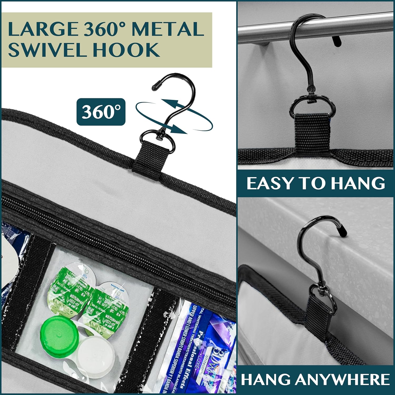 PAVILIA Travel Hanging Toiletry Bag for Women Men, Large Capacity Makeup Bag Kit, Waterproof Cosmetic Storage Organizer Case for Bathroom Shower, Black