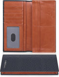 VISOUL Mens Billfold Long Checkbook Wallet Leather with RFID Blocking, Large Bifold Secretary Cash Wallet Tall with 12 Card Slots for Men (Black+Orange)