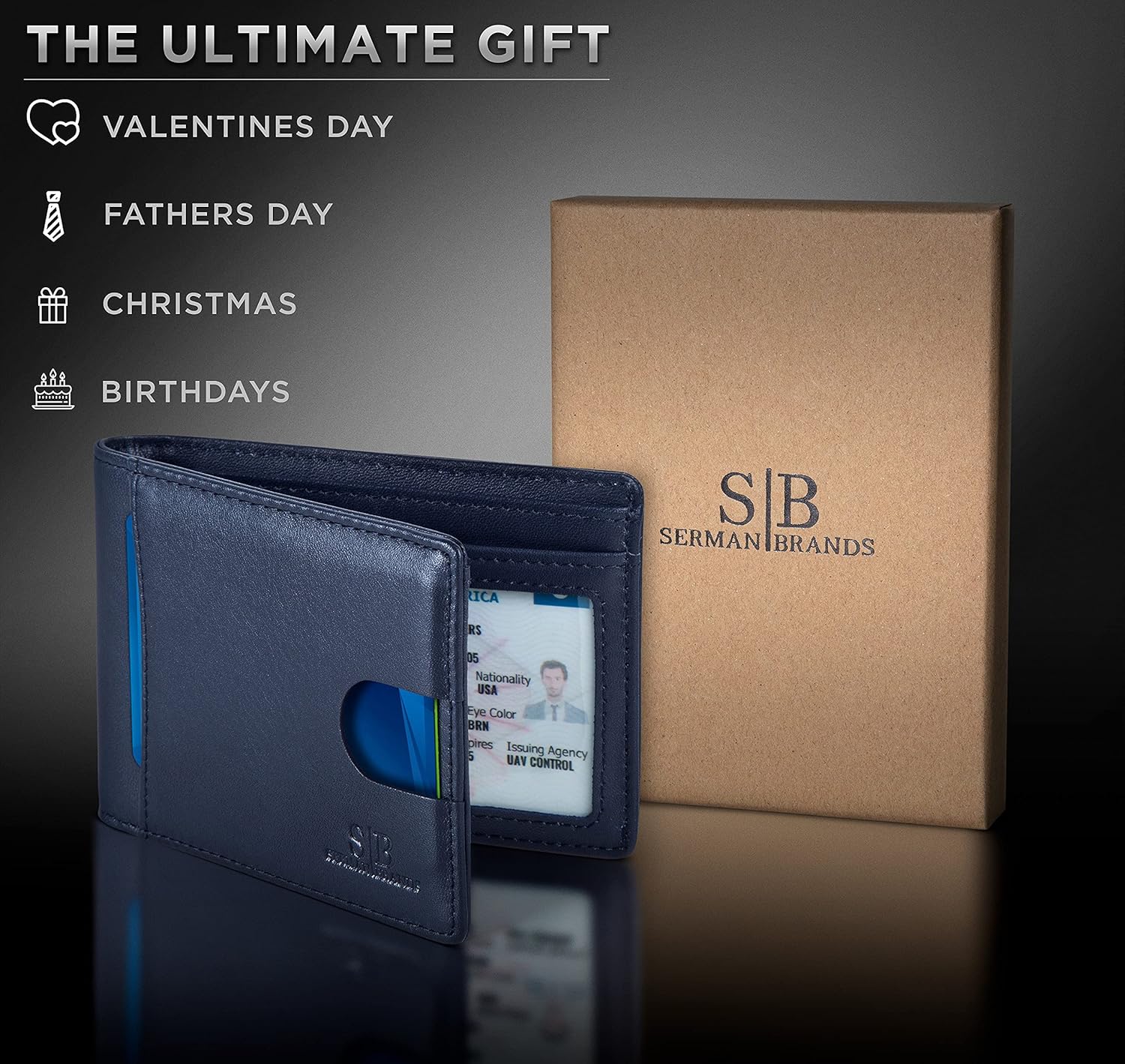 SERMAN BRANDS RFID Blocking Slim Bifold Genuine Leather Thin Minimalist Front Pocket Wallets for Men Billfold Wallet Men Gift