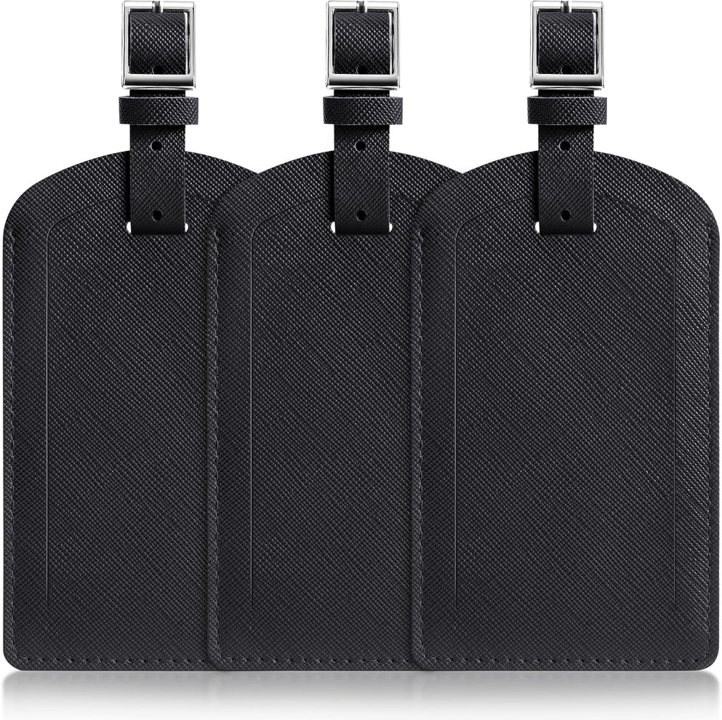 3 Pack Luggage Tags for Suitcases, TSA Approved Bag Tags, Baggage Tags with Privacy Protection, Travel Essentials Luggage Accessories, Black
