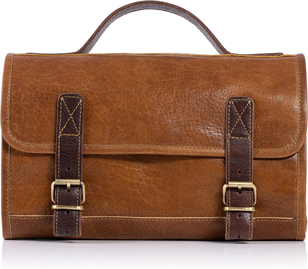 KomalC Premium Buffalo Leather Hanging Toiletry Bag Travel Dopp Kit