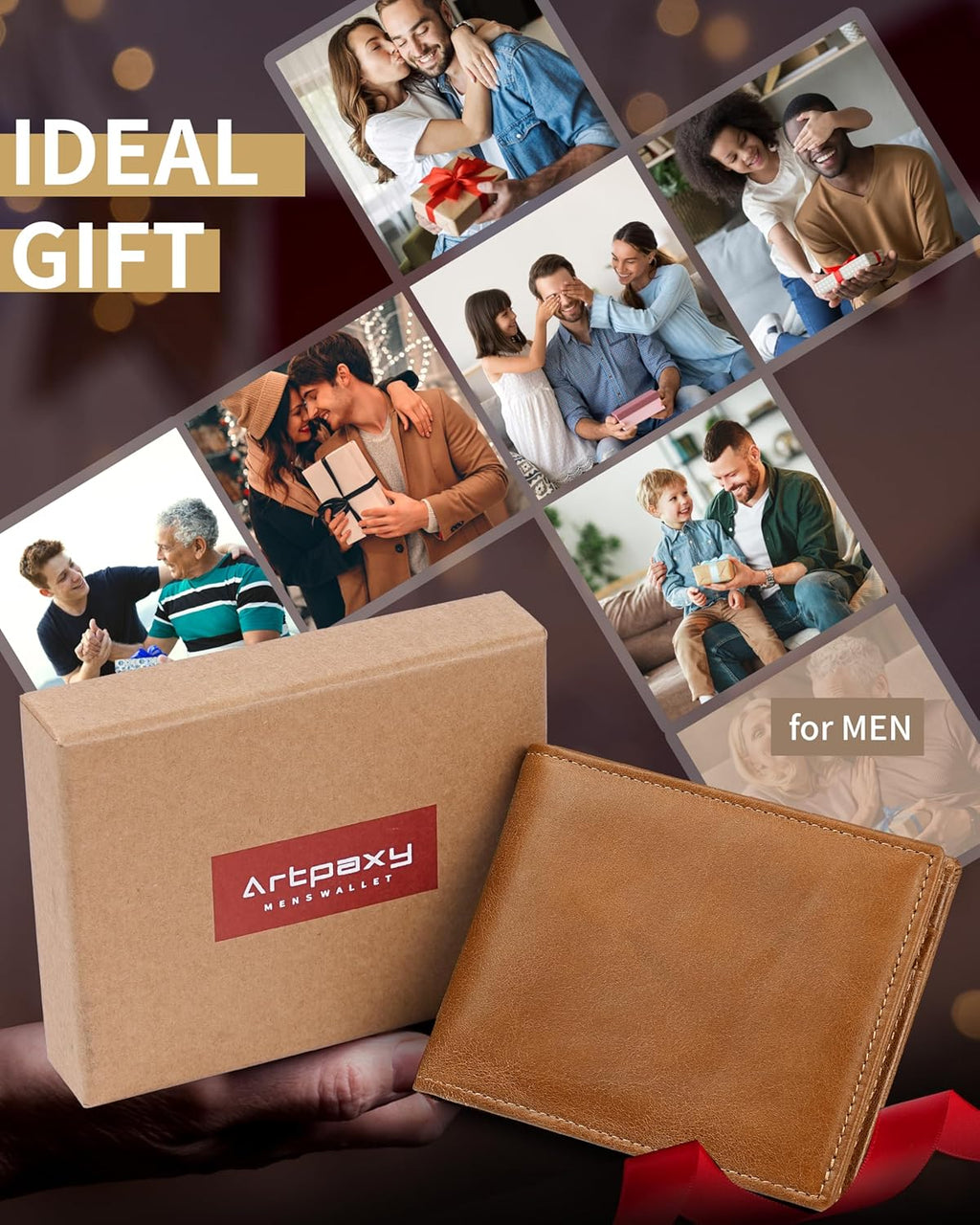 Mens Wallet Genuine Leather Bifold RFID Blocking Wallet for Men with 1 ID Window 13 Card Holders 2 cash pockets 1 Gift Box (Light Brown)