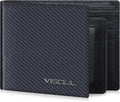 VISOUL Mens Carbon Fiber Leather Bifold Wallet with 2 ID Windows, RFID Blocking Secure Designer Wallets for Men with Two Cash Compartments (Black+Black)