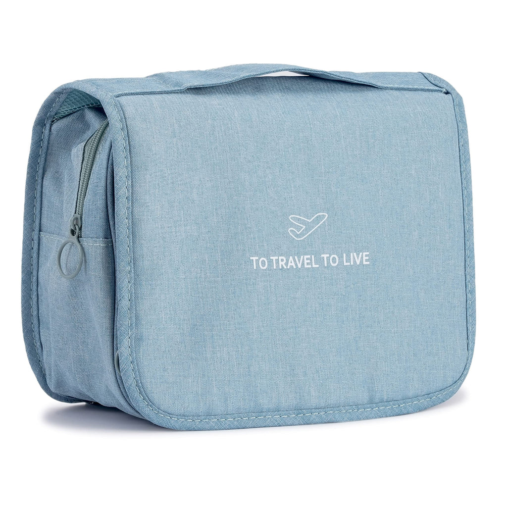 L&FY Hanging Travel Toiletry Bag Women's Cosmetic Organizer Makeup Case Pouch Men's Shaving Kits With Handle (Canvas Blue)