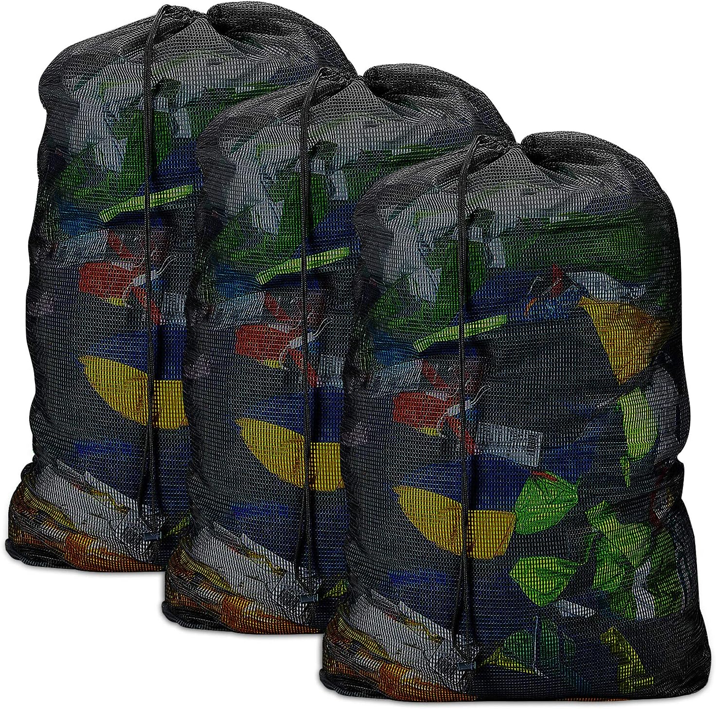 Laundry Bags, Mesh Heavy Duty 24" x 36" with Drawstring Closure, 3-Pack, Black