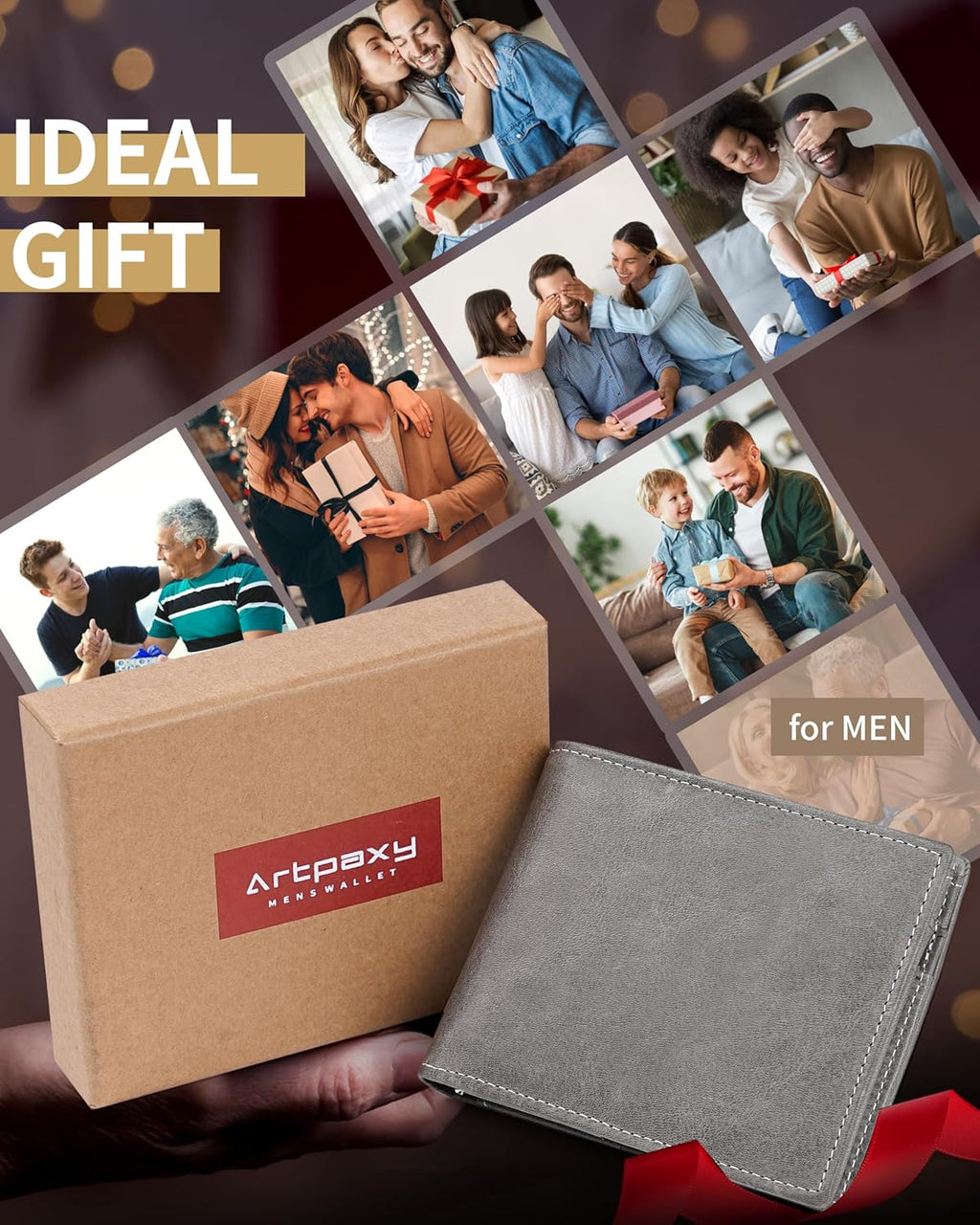 Mens Wallet Bifold Genuine Leather RFID Blocking Wallet for Men with 1 ID Windows 13 Card Holders 2 cash pockets 1 Gift Box