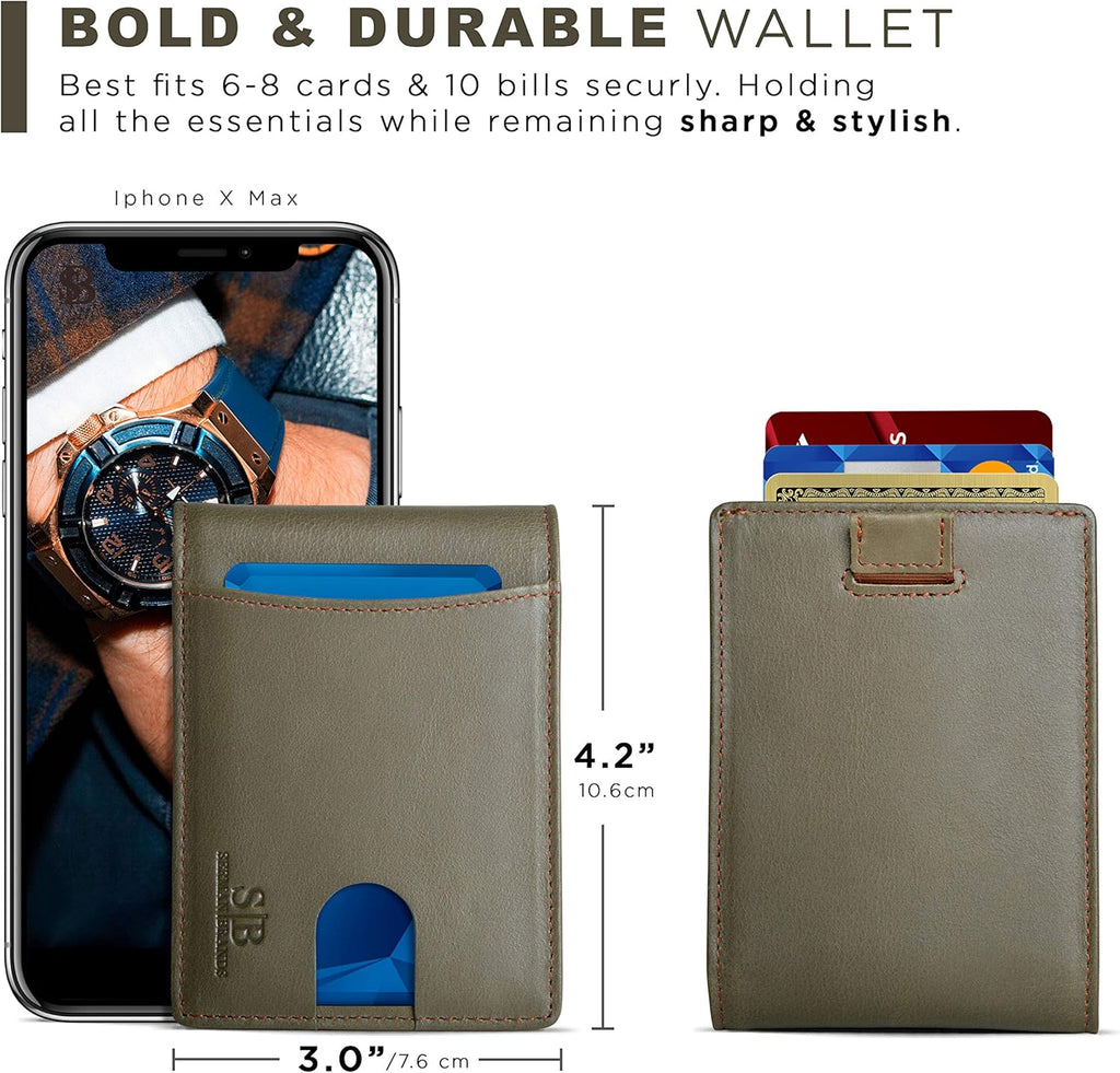 SERMAN BRANDS RFID Blocking Slim Bifold Genuine Leather Thin Minimalist Front Pocket Wallets for Men Billfold Wallet Men Gift