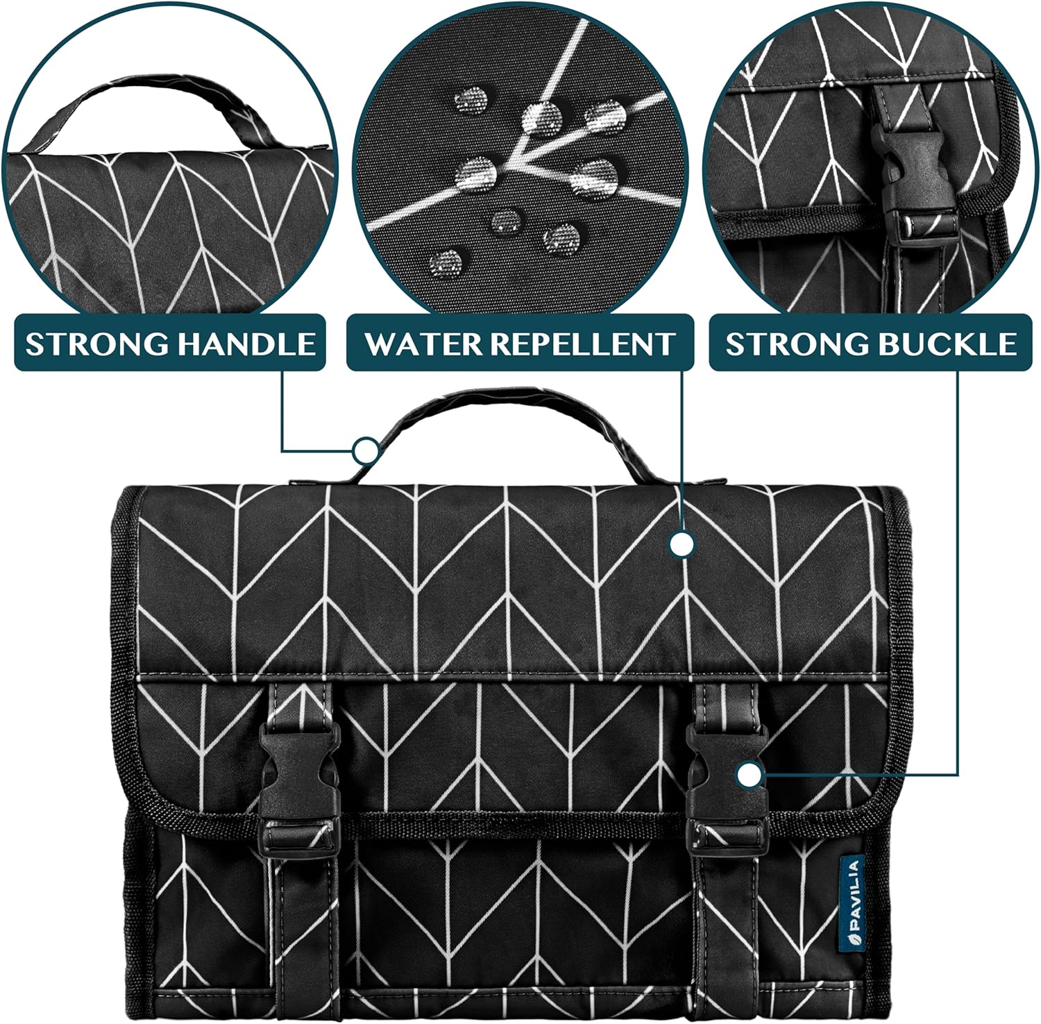PAVILIA Travel Hanging Toiletry Bag for Women Men, Large Capacity Makeup Bag Kit, Waterproof Cosmetic Storage Organizer Case for Bathroom Shower, Black