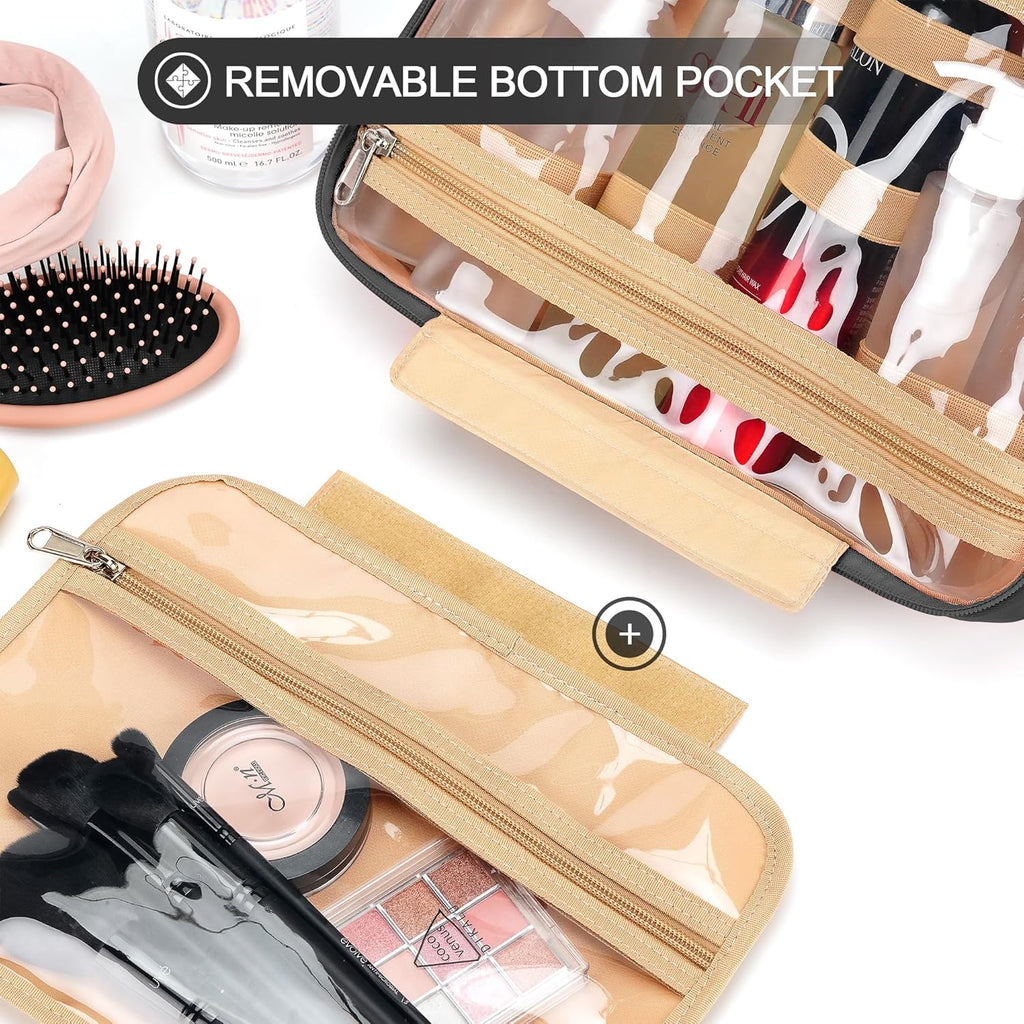 Travel Hanging Toiletry Bag for Women, Cruise Ship Essentials, with Jewelry Organizer, Medium Makeup Dopp Kit, Waterproof Cosmetic Bags, Toiletries Kit Set Accessories with Trolley Belt, Black