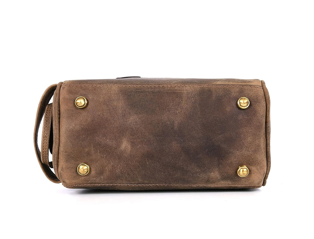 10" Premium Leather Toiletry Travel Pouch With Waterproof Lining | King-Size Handcrafted Vintage Dopp - Kit ~ Gift for Father's Day By Aaron Leather Goods (Brown)