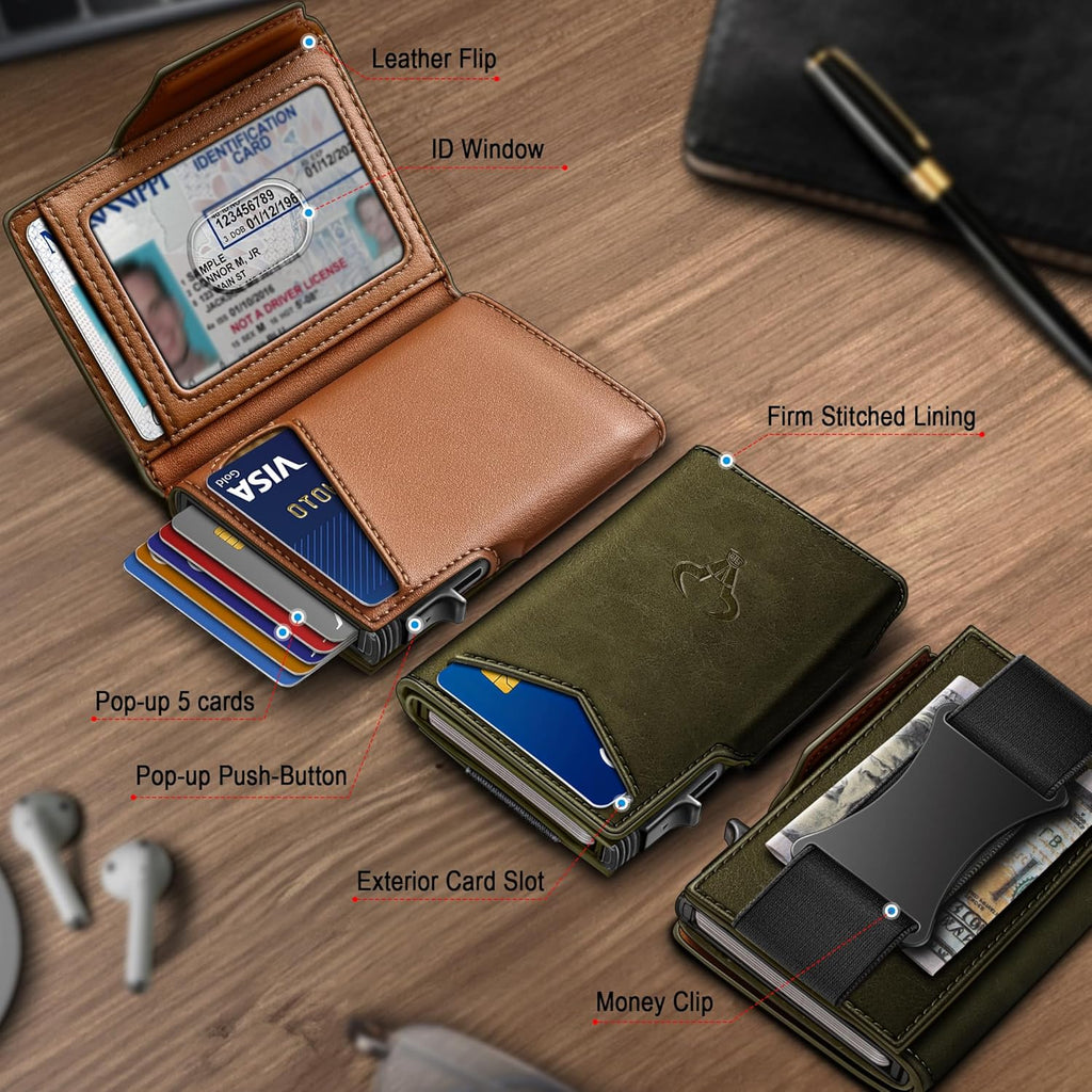BULLIANT Men Wallet Gift Boxed,Slim Front Pocket Wallet Money Clip Card Holder 3.8"x2.7",Pop-up Access