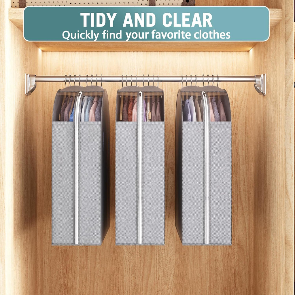 10" Gusseted Garment Bags for Hanging Clothes with Clear Window, 32" Suit Bags for Open Closet Storage, Clothing Cover for Coat, Dress, Jacket, Shirt, Fur Wardrobe Protector, 3 Packs