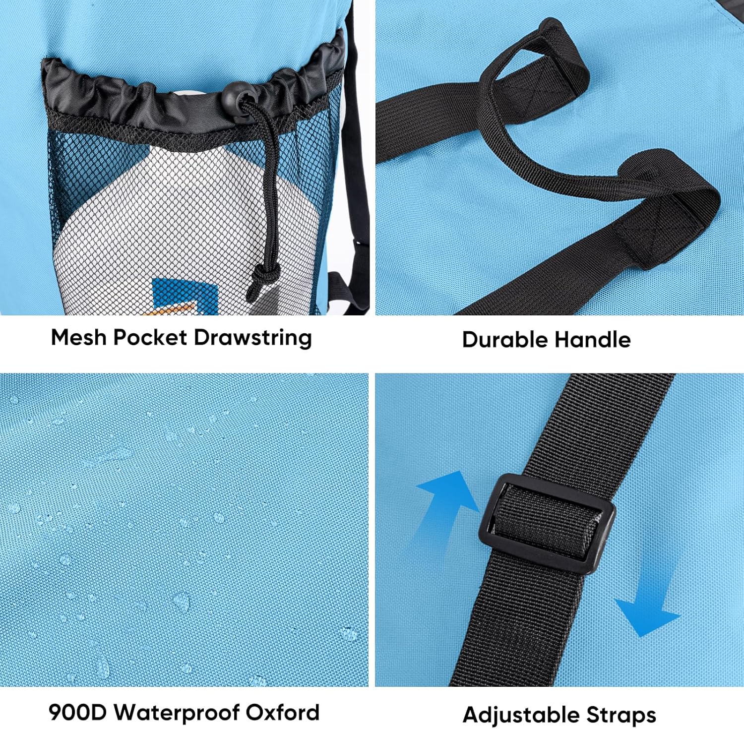 BALEINE 120L Laundry Bag Backpack, 900D Oxford Fabric Large Travel Laundry Bags with Shoulder Straps and 2 Mesh Pockets for College Dorm, Apartment, Laundromat (Blue, 120L)