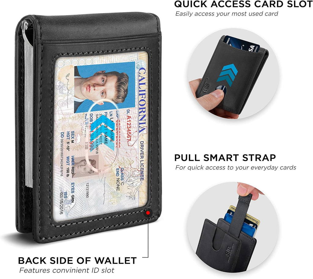 SERMAN BRANDS RFID Blocking Slim Bifold Genuine Leather Minimalist Front Pocket Wallets for Men with Money Clip Thin Gift