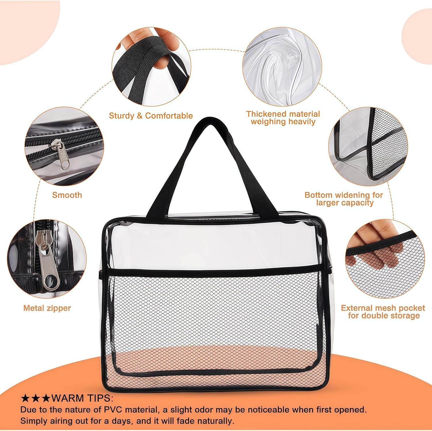 XEWEA Large Small Clear Travel Toiletry Bags with Handles & Pocket for Men Women, 3PCS TSA Approved Transparent Makeup Bag,Waterproof PVC Quart Organizer with Zipper for Toiletries Airline Essentials