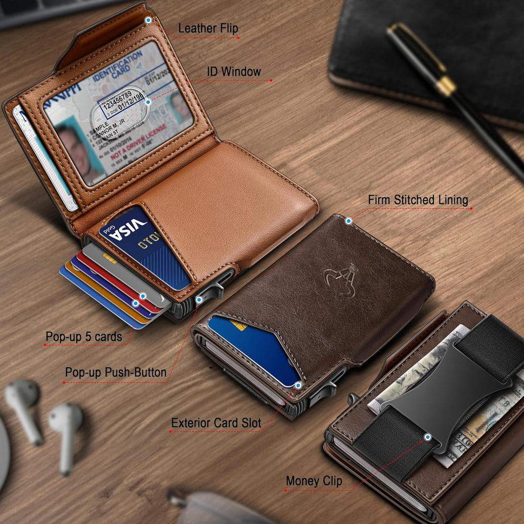 BULLIANT Men Wallet Gift Boxed,Slim Front Pocket Wallet Money Clip Card Holder 3.8"x2.7",Pop-up Access