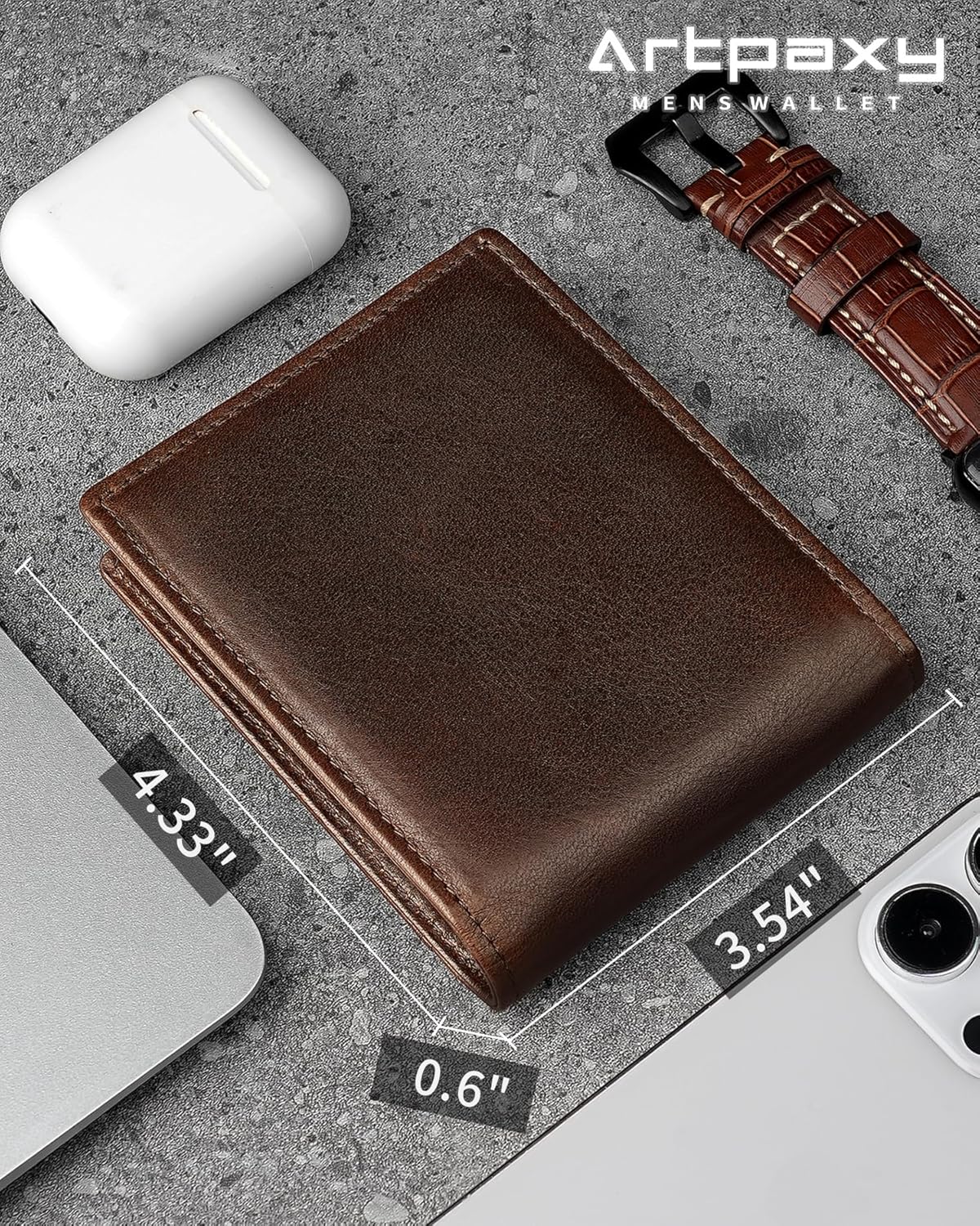 Mens Wallet Genuine Leather Bifold RFID Blocking Wallet for Men with 1 ID Window 13 Card Holders 2 cash pockets 1 Gift Box