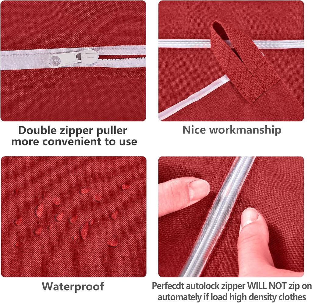 Hanging Laundry Hamper Bag Behind Door Hampers for Laundry Hanging Save Space Zipper Laundry Hamper Door Hanging with 2 PCs Stainless Steel Hooks Suction Hooks for Wall/Bathroom (Red-2Pack)