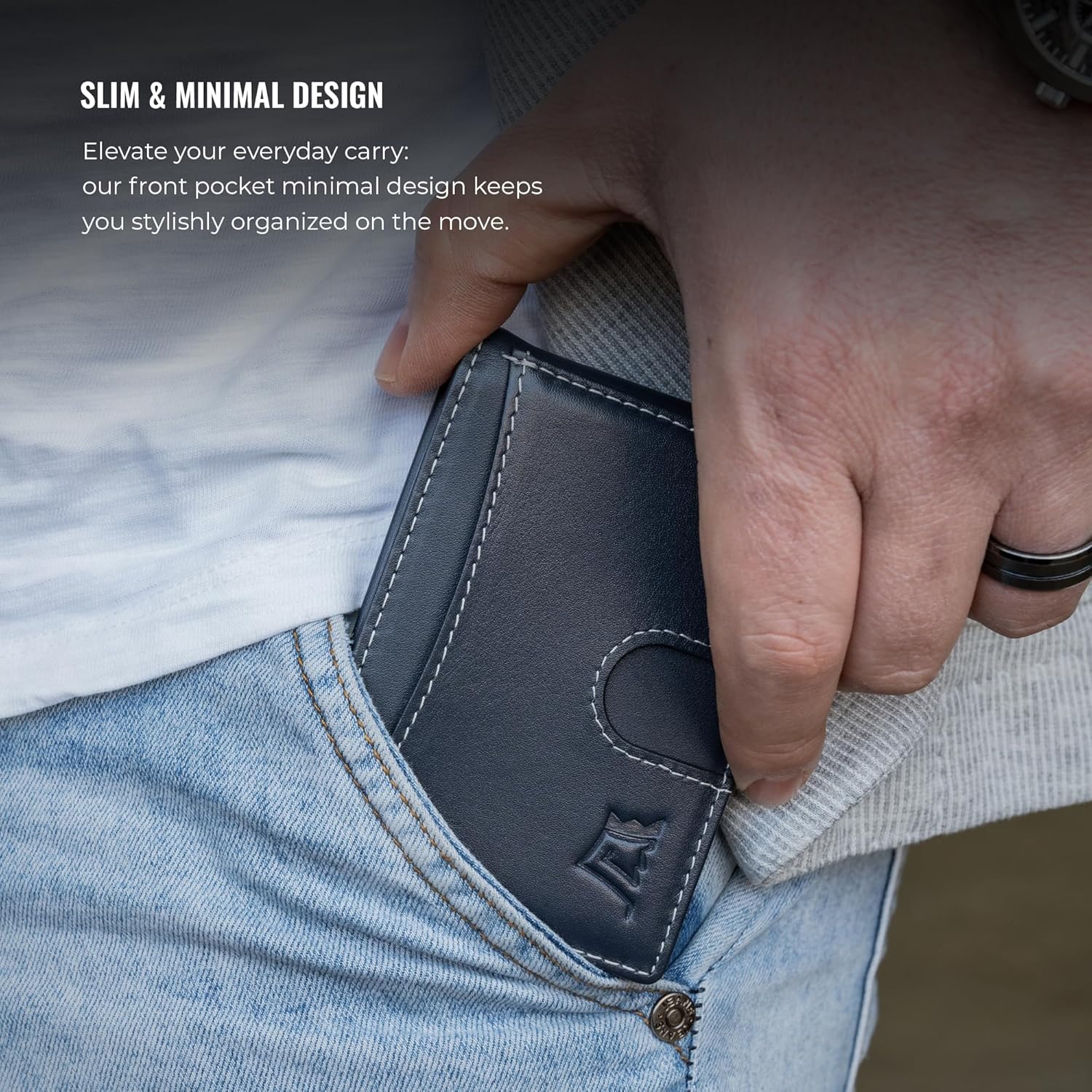 Kings Loot Custom Wallet for Men | Engraved Leather Slim Wallet with Money Clip | Personalized RFID Blocking Design | Minimalist & Stylish Wallets (Blue)