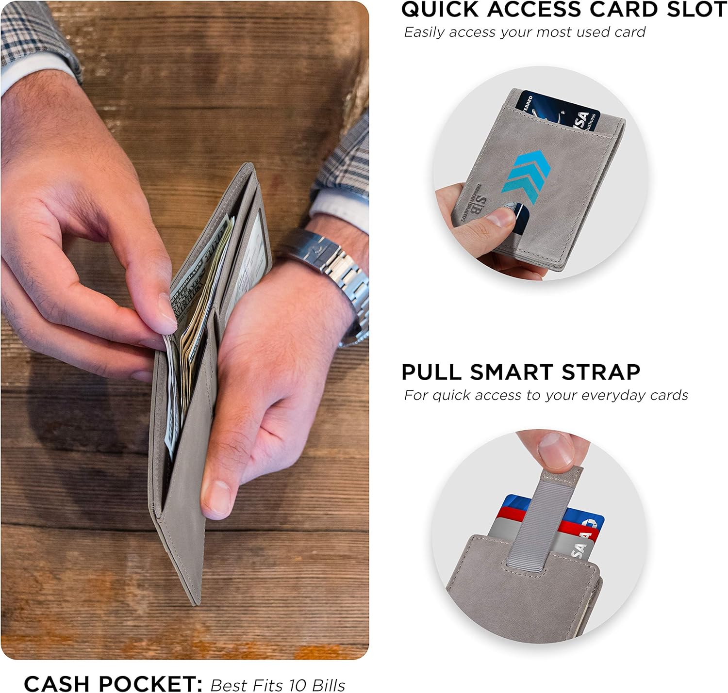 SERMAN BRANDS RFID Blocking Slim Bifold Genuine Leather Thin Minimalist Front Pocket Wallets for Men Billfold Wallet Men Gift