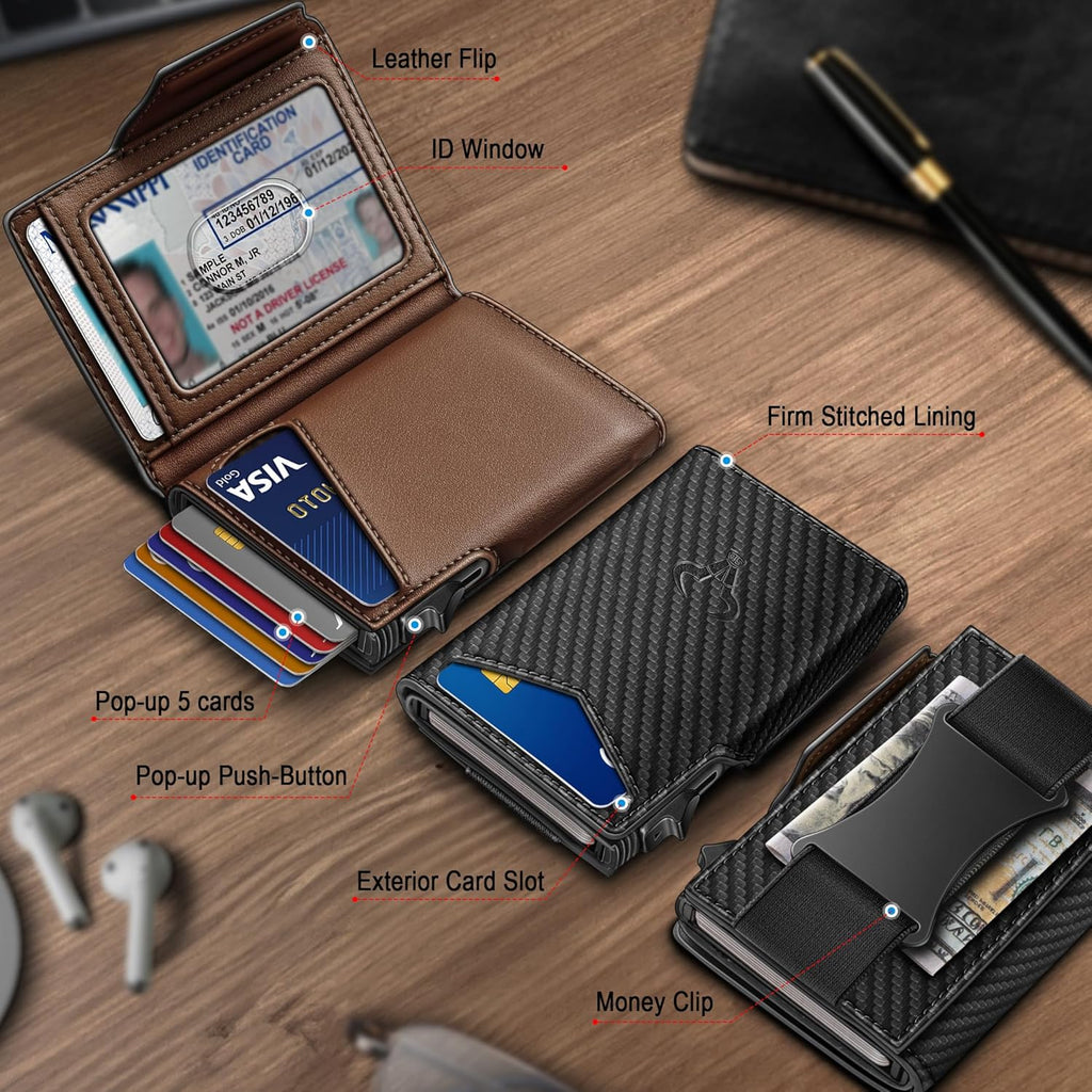 BULLIANT Men Wallet Gift Boxed,Slim Front Pocket Wallet Money Clip Card Holder 3.8"x2.7",Pop-up Access