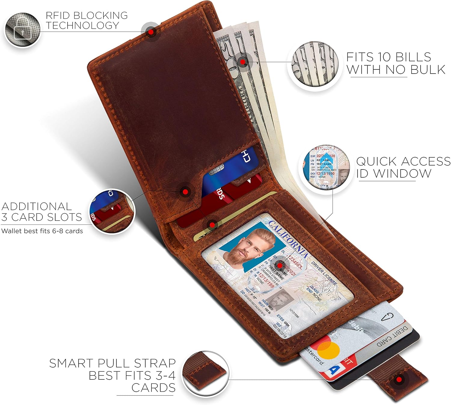 SERMAN BRANDS RFID Blocking Slim Bifold Genuine Leather Thin Minimalist Front Pocket Wallets for Men Billfold Wallet Men Gift