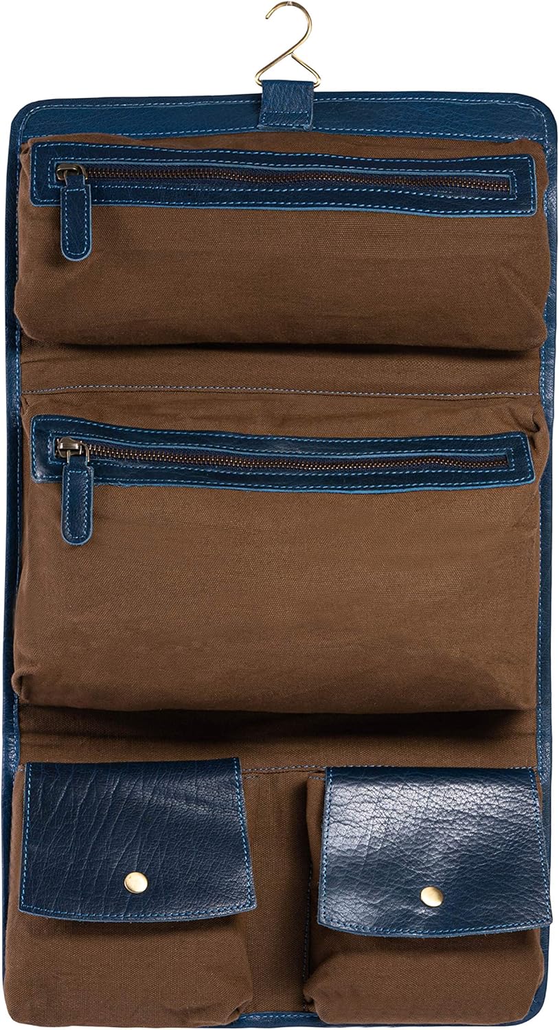 KomalC Premium Buffalo Leather Hanging Toiletry Bag Travel Dopp Kit