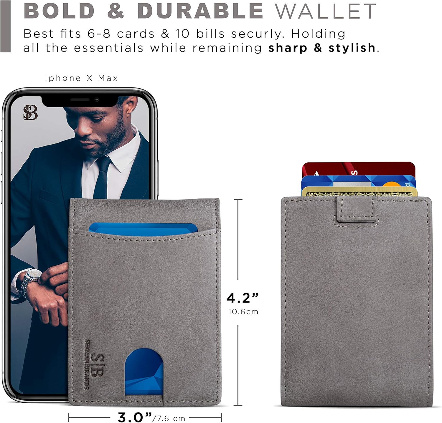 SERMAN BRANDS RFID Blocking Slim Bifold Genuine Leather Thin Minimalist Front Pocket Wallets for Men Billfold Wallet Men Gift