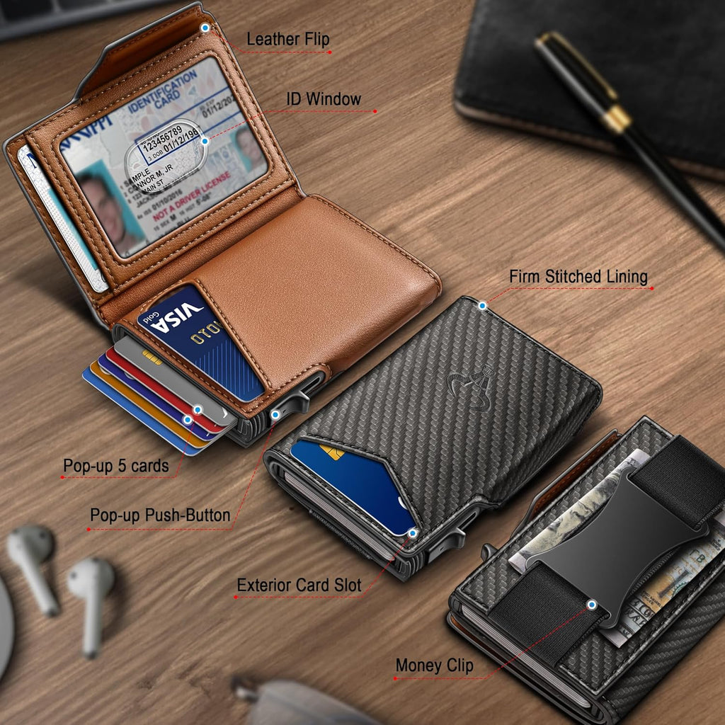 BULLIANT Men Wallet Gift Boxed,Slim Front Pocket Wallet Money Clip Card Holder 3.8"x2.7",Pop-up Access