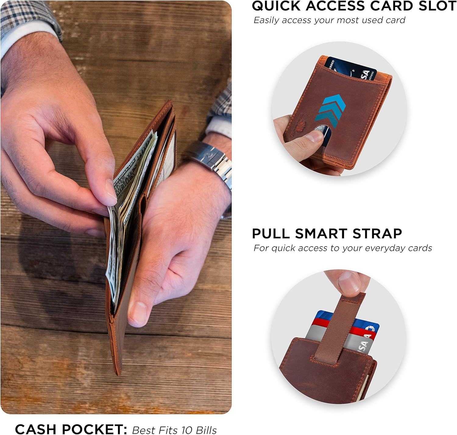 SERMAN BRANDS RFID Blocking Slim Bifold Genuine Leather Thin Minimalist Front Pocket Wallets for Men Billfold Wallet Men Gift