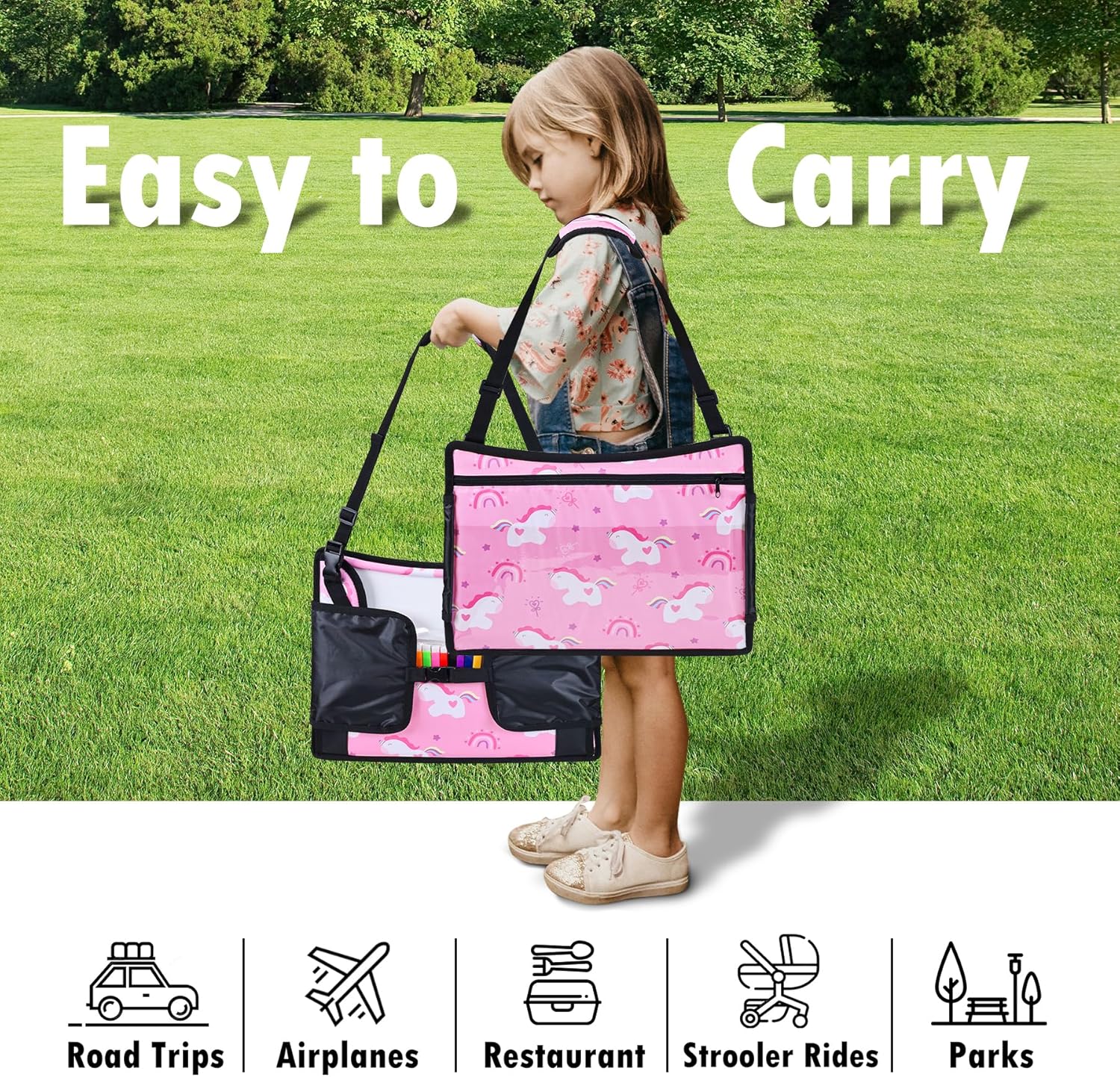 Kids Travel Tray, Travel Tray for Kids Car Seat, Toddler Car Seat Lap Tray, Carseat Tray for Kids Travel, Carseat Table Tray for Kids Travel Activities (Dark Pink)