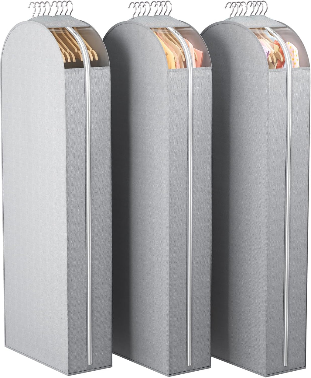 10" Gusseted Garment Bags for Hanging Clothes with clear window, 60" Suit Bags for Open Closet Storage, Clothing Cover for Coat, Dress, Jacket, Shirt, Fur Wardrobe Protector, 3 Packs