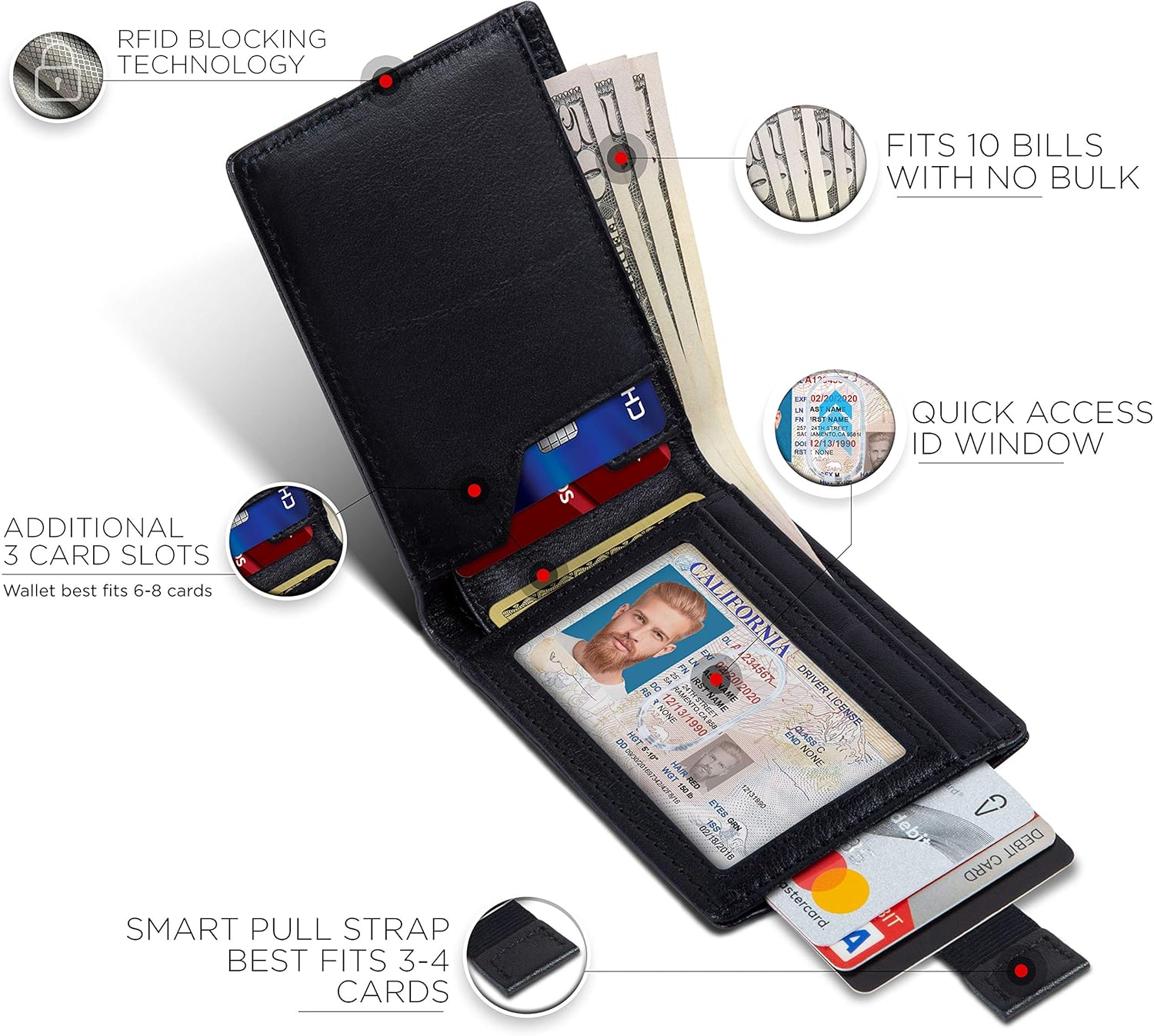 SERMAN BRANDS RFID Blocking Slim Bifold Genuine Leather Thin Minimalist Front Pocket Wallets for Men Billfold Wallet Men Gift