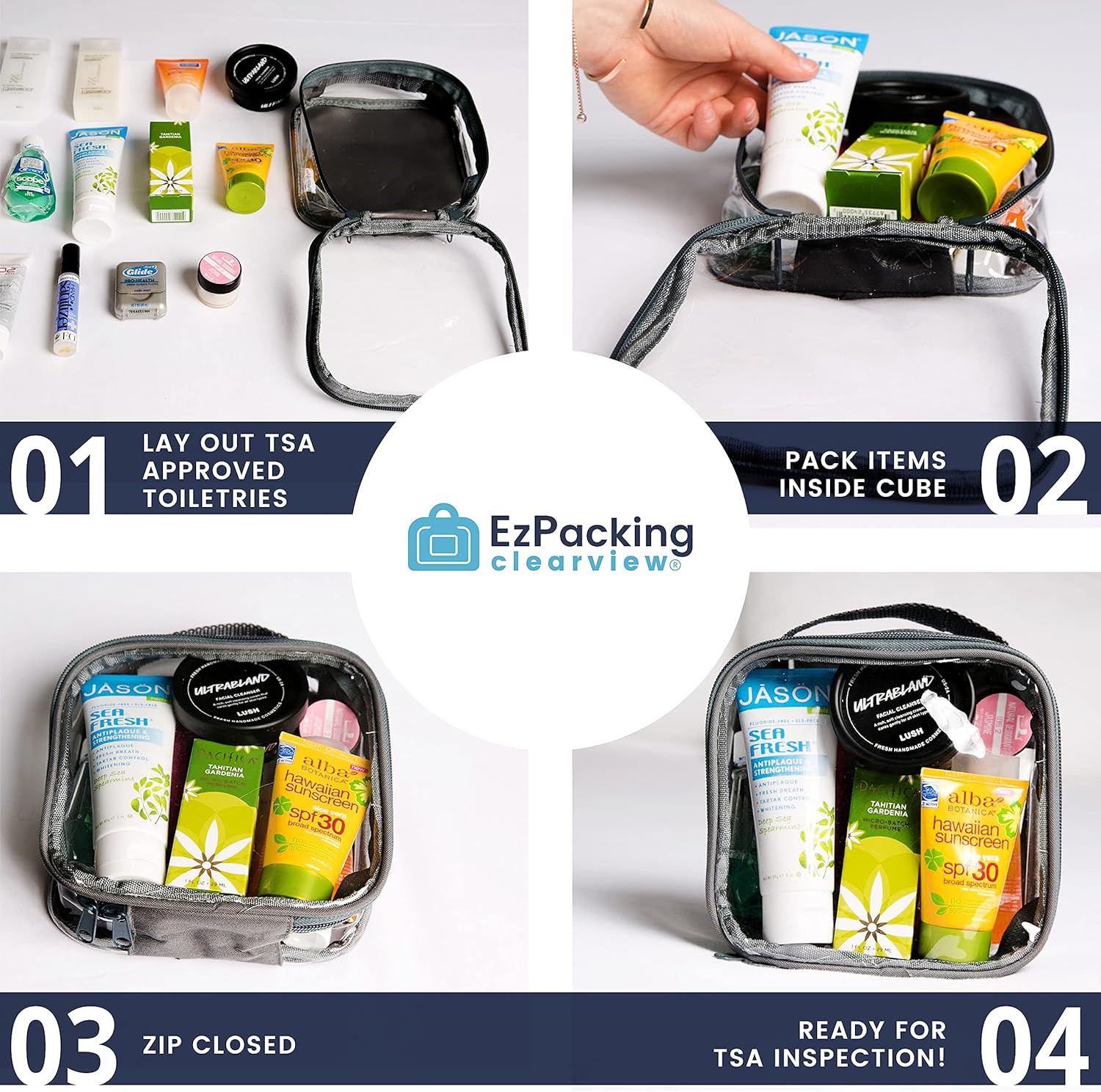 Clear TSA Approved 3-1-1 Travel Toiletry Bag for Carry On / Quart Size Transparent Liquids Pouch for Airport Security / Reusable See Through Vinyl & PVC Plastic Organizer for Men and Women (Green)