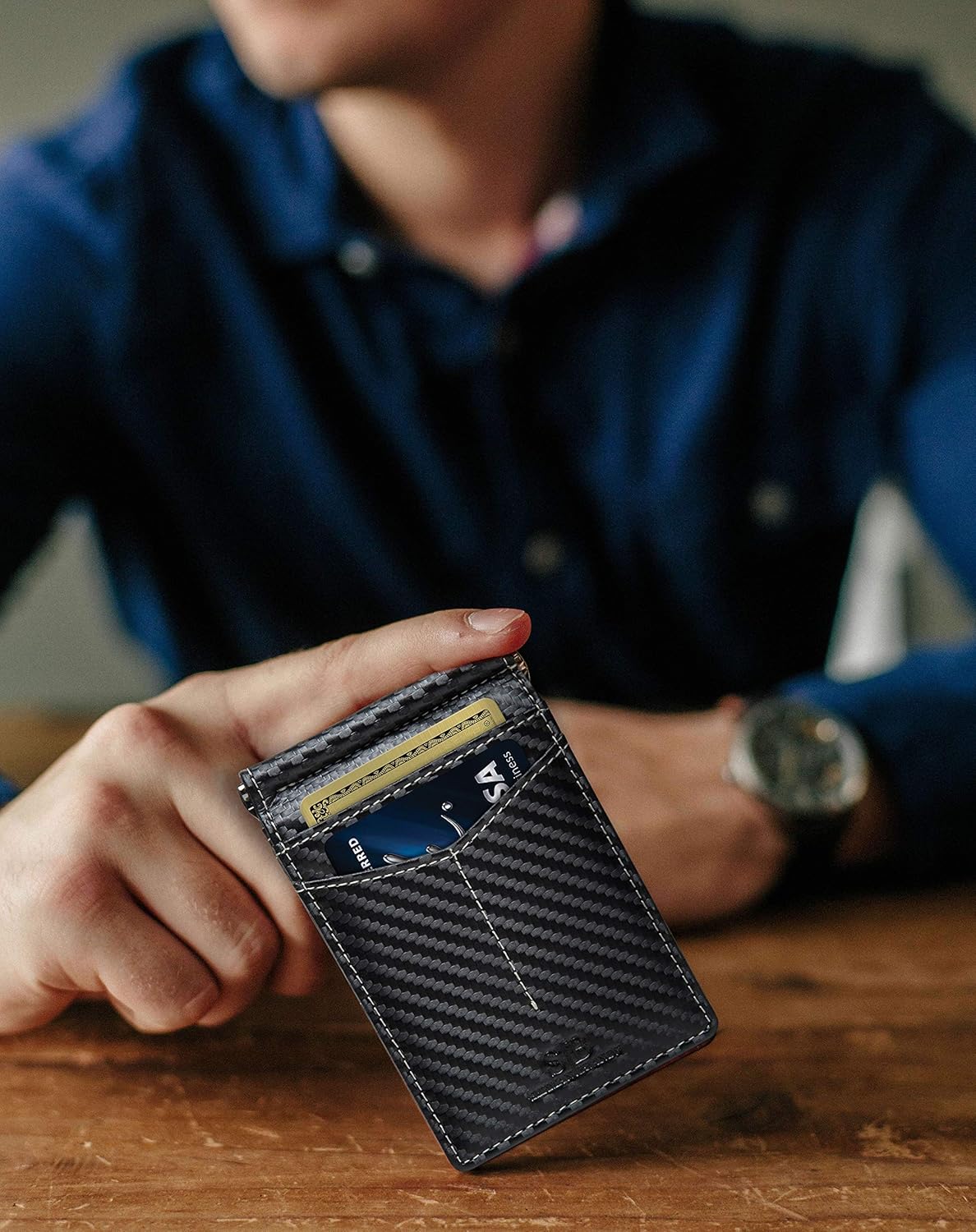 SERMAN BRANDS RFID Blocking Wallet Slim Bifold - Genuine Leather Minimalist Front Pocket Wallets for Men with Money Clip Gift