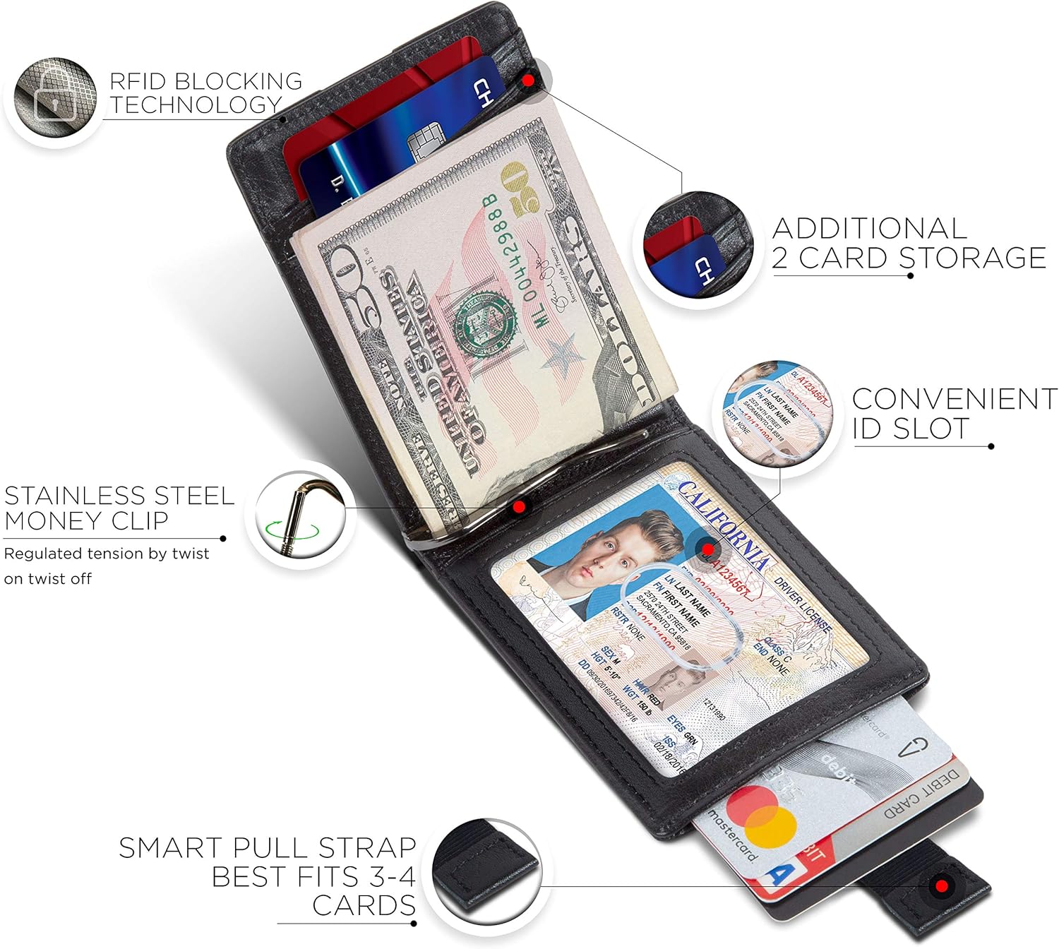 SERMAN BRANDS RFID Blocking Slim Bifold Genuine Leather Minimalist Front Pocket Wallets for Men with Money Clip Thin Mens